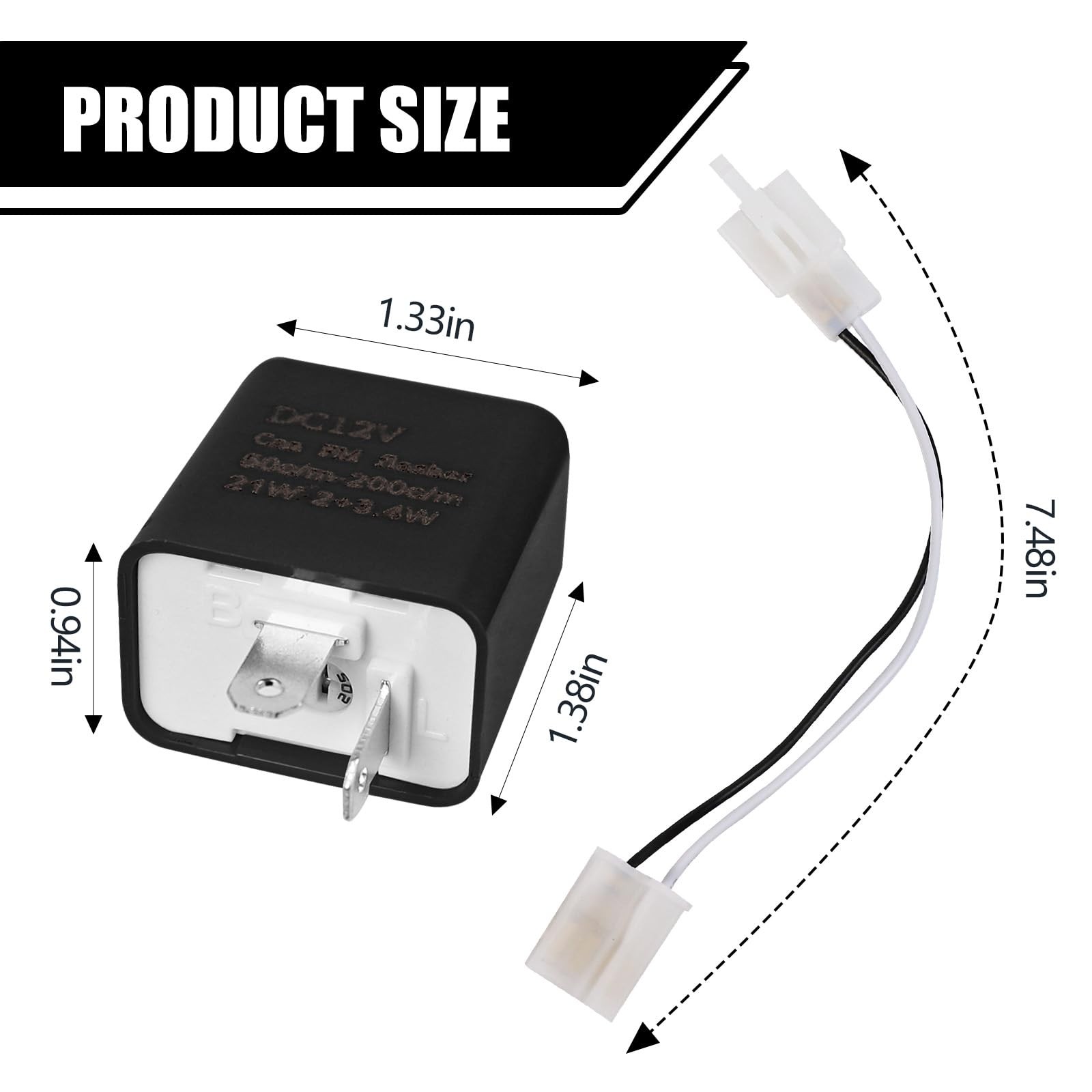 2-Pin Electronic LED Flasher Relay with Wires, Adjustable 2 Prong Blinker