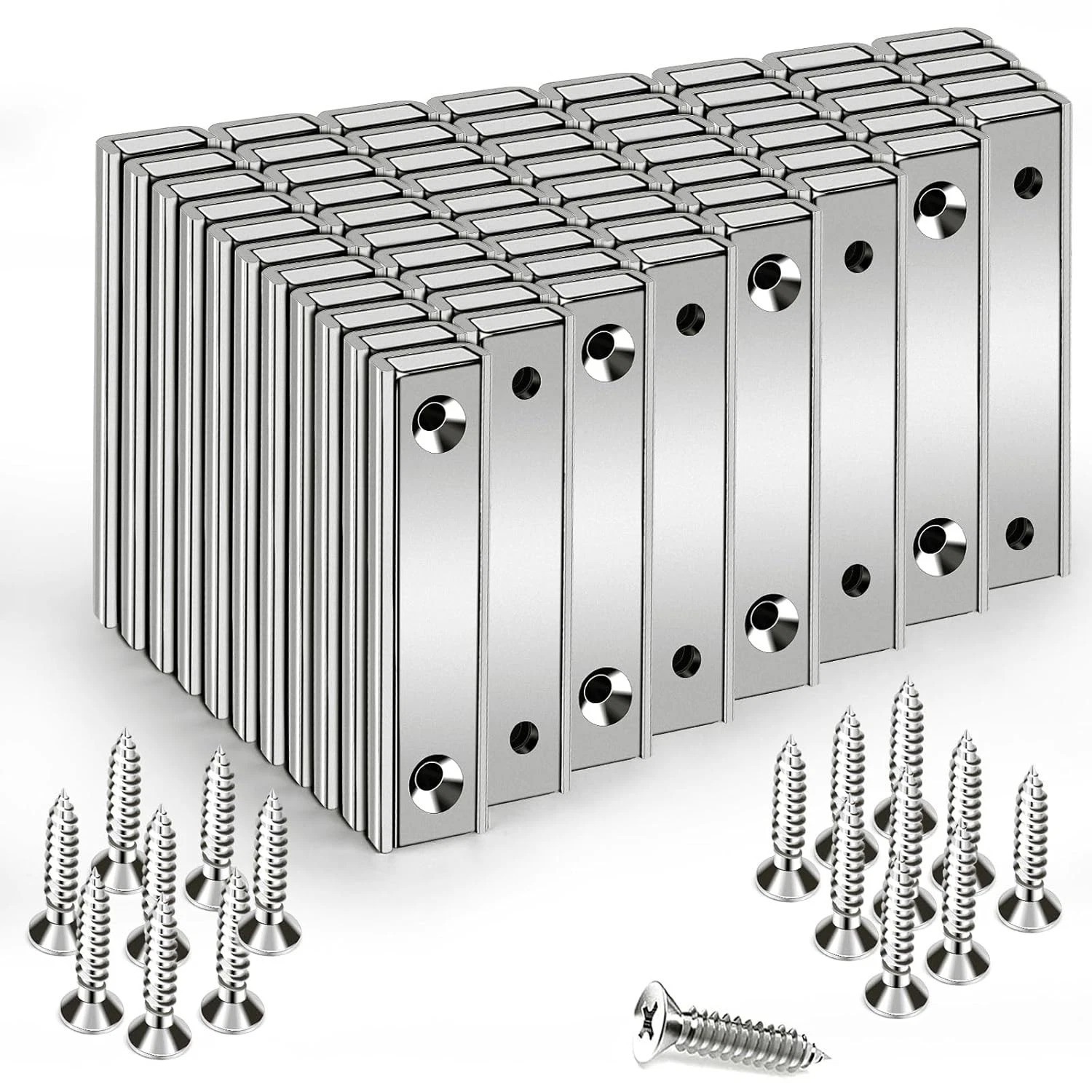 80lbs Pulling Force Neodymium Rectangular Pot Magnets 60 Packs, 2.36″x0.53″x0…