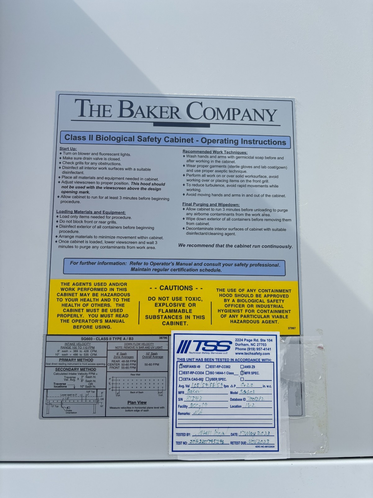 6Ft Baker SterilGard III Advance SG603 A/B3 Laboratory Biological Safety Cabinet