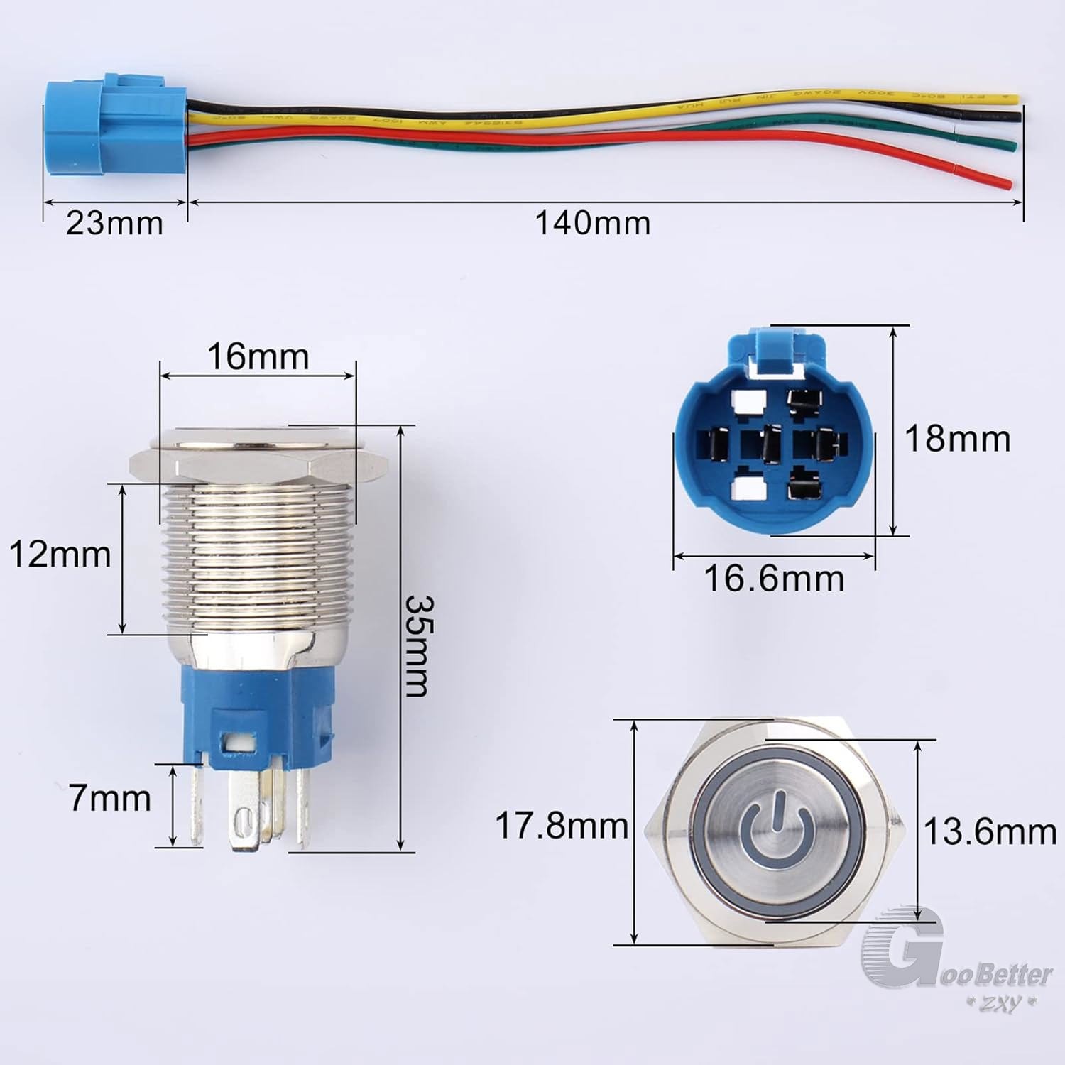 22mm LED ON OFF Waterproof Stainless Steel Latching Push Button Power Switch