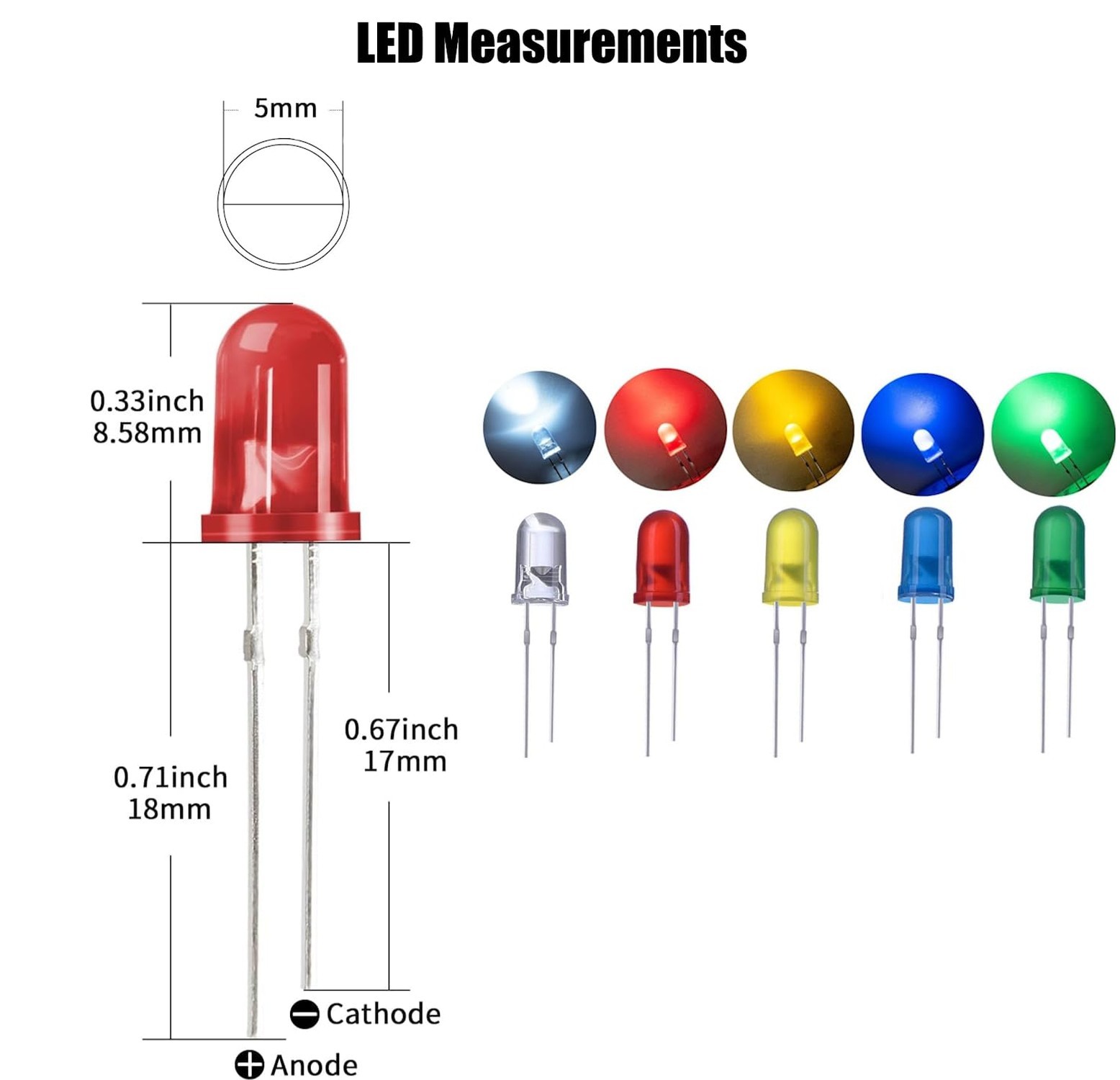 50 Pack 5mm LED Light Diodes Assorted Colors for Electronics Projects NEW
