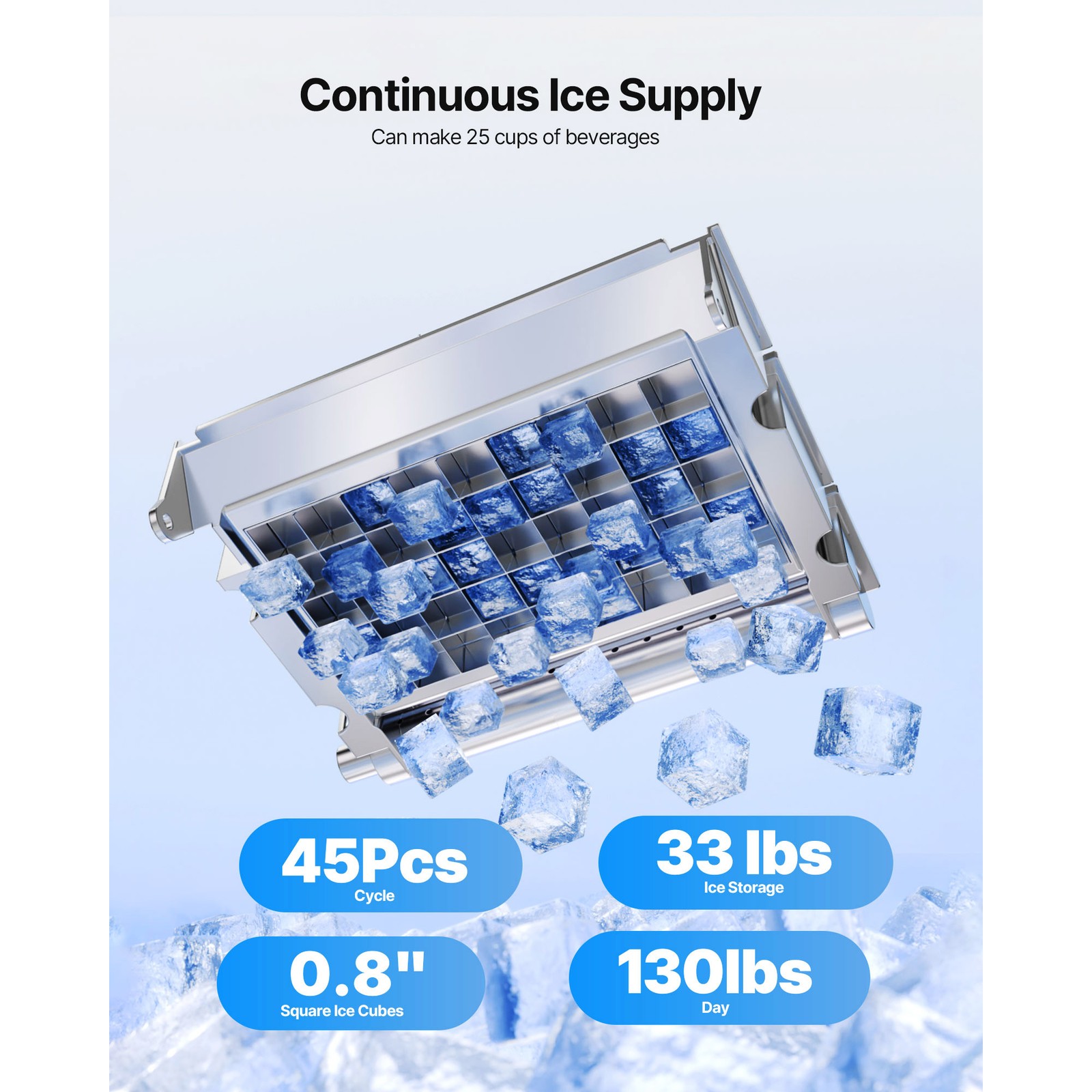 Uimoso 80/100/130/160/200/360lbs Commercial Ice Maker Built-in Ice Cube Machine