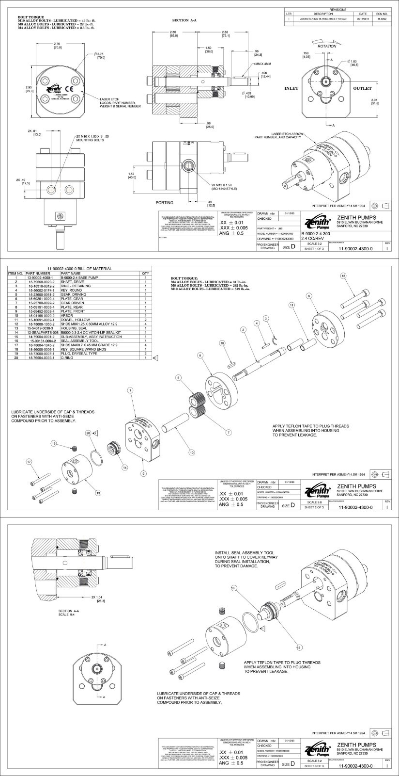 Zenith Gear Pump Assy w/ Controller B-90000