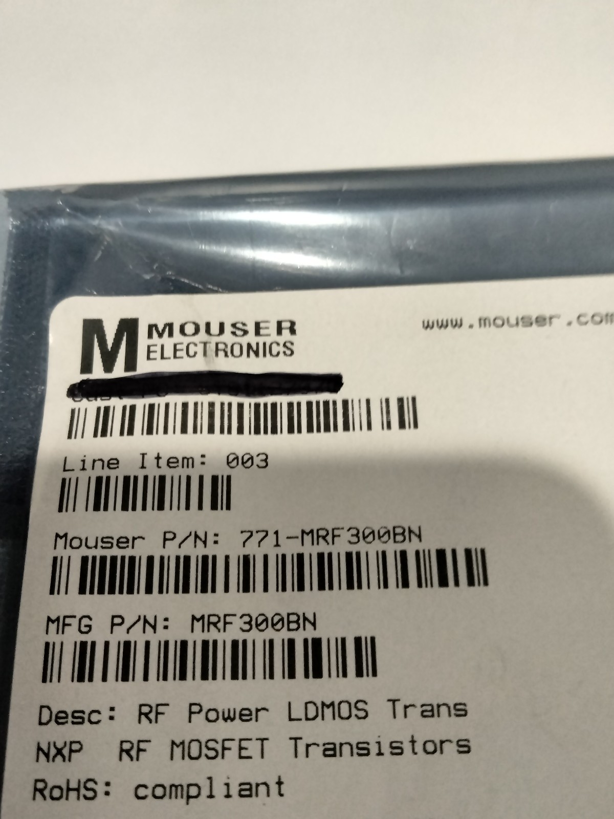 NXP MRF300BN RF Power LDMOS Transistors 1.8 to 250 MHz 50 VDC 300 W New Original