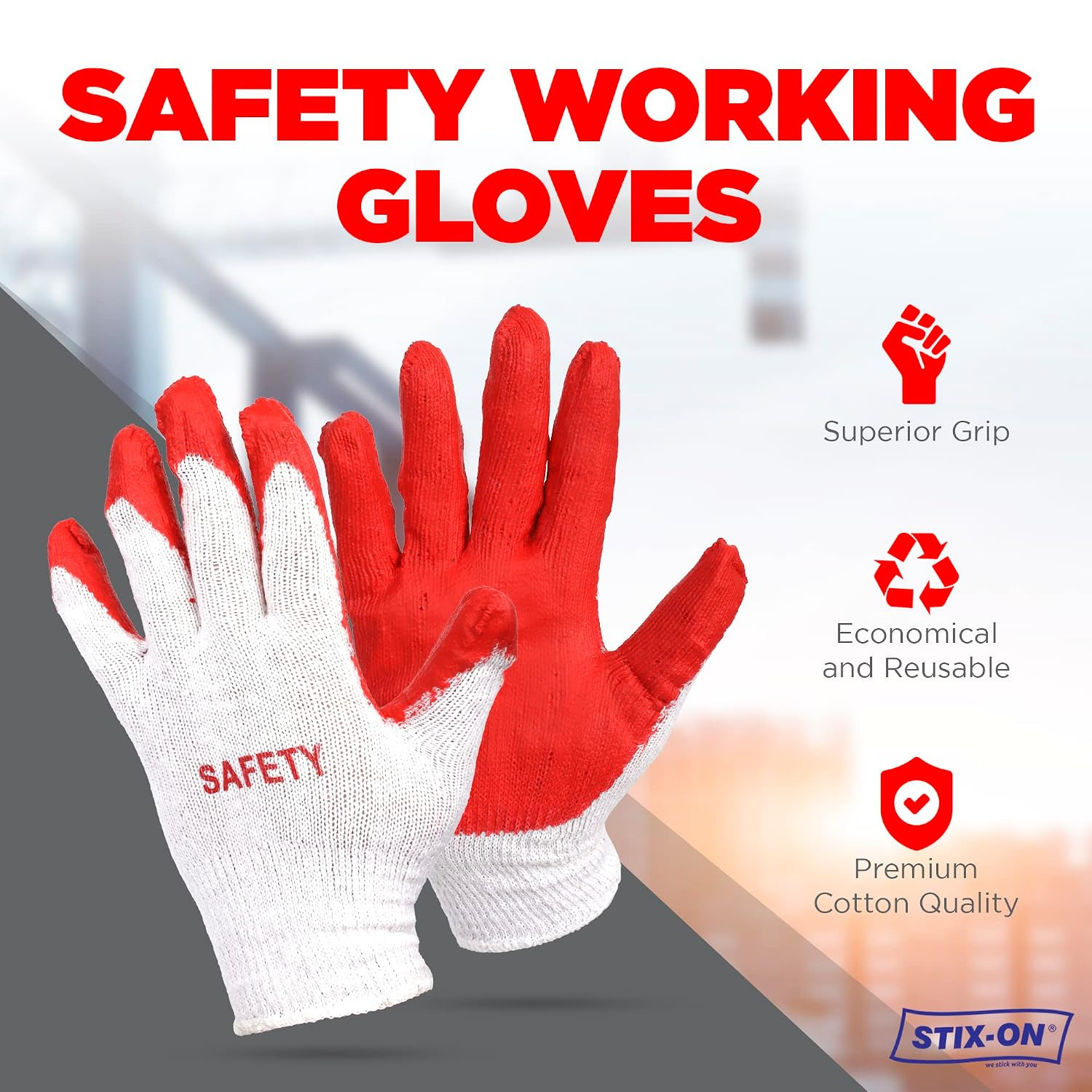 SAFETY Non-Slip 200 Pairs Red Latex Cotton Multi-Purpose Work Gloves- Nitrile Di