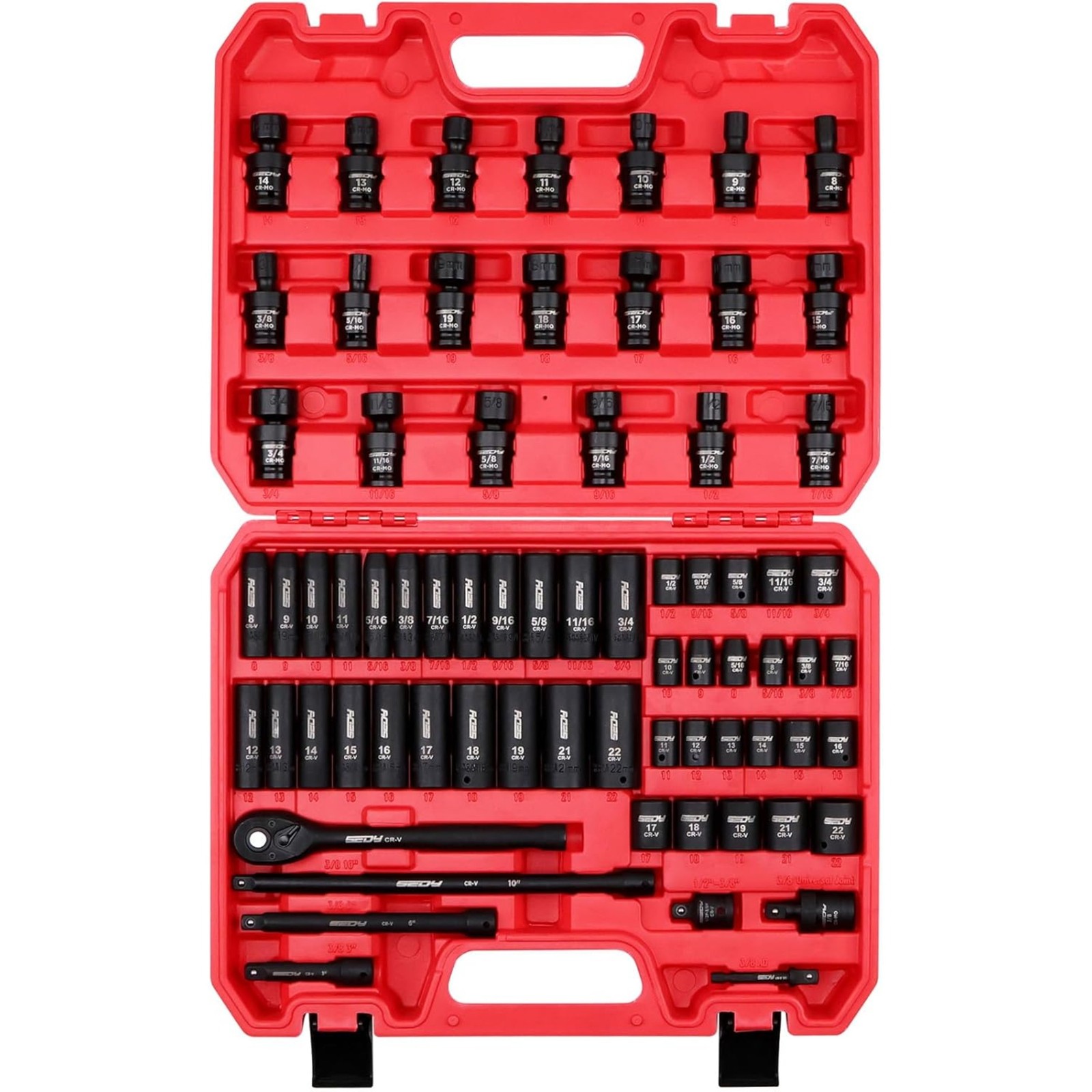 96-Piece 3/8 Drive Impact Socket Wrench and Bit Set, SAE 5/16”-3/4” Metric 8