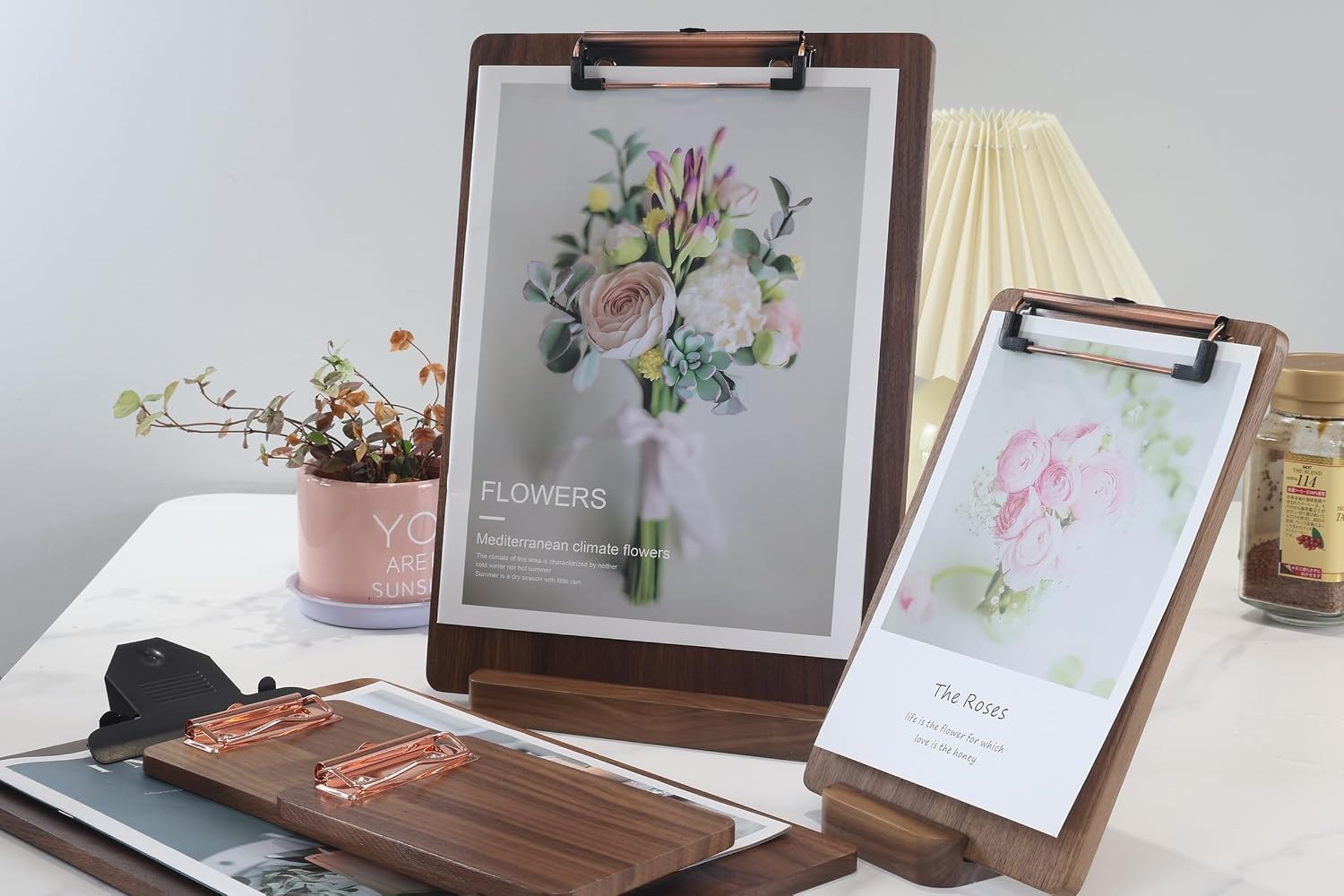 Solid Hardwood Walnut Clipboard with Stand,Wooden Menu Holder