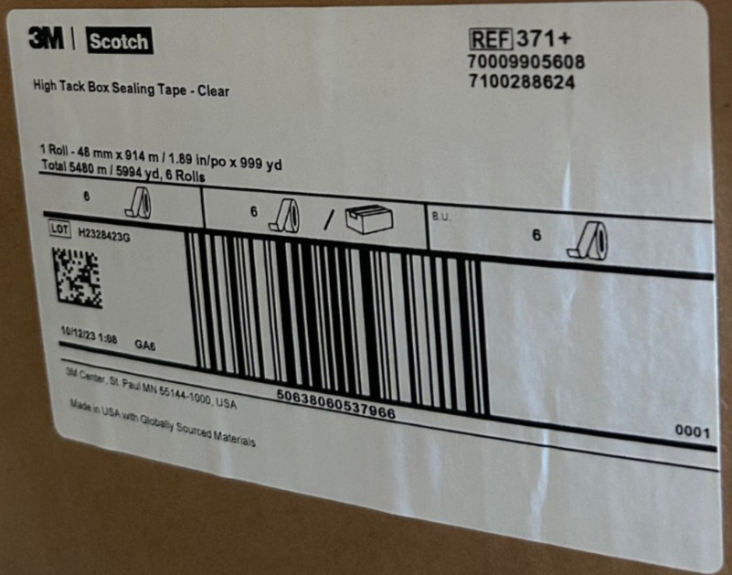 6 rolls 3M Scotch Clear Tape High Tack Box Sealing 371 6 x 48mm (2″) x 999yds