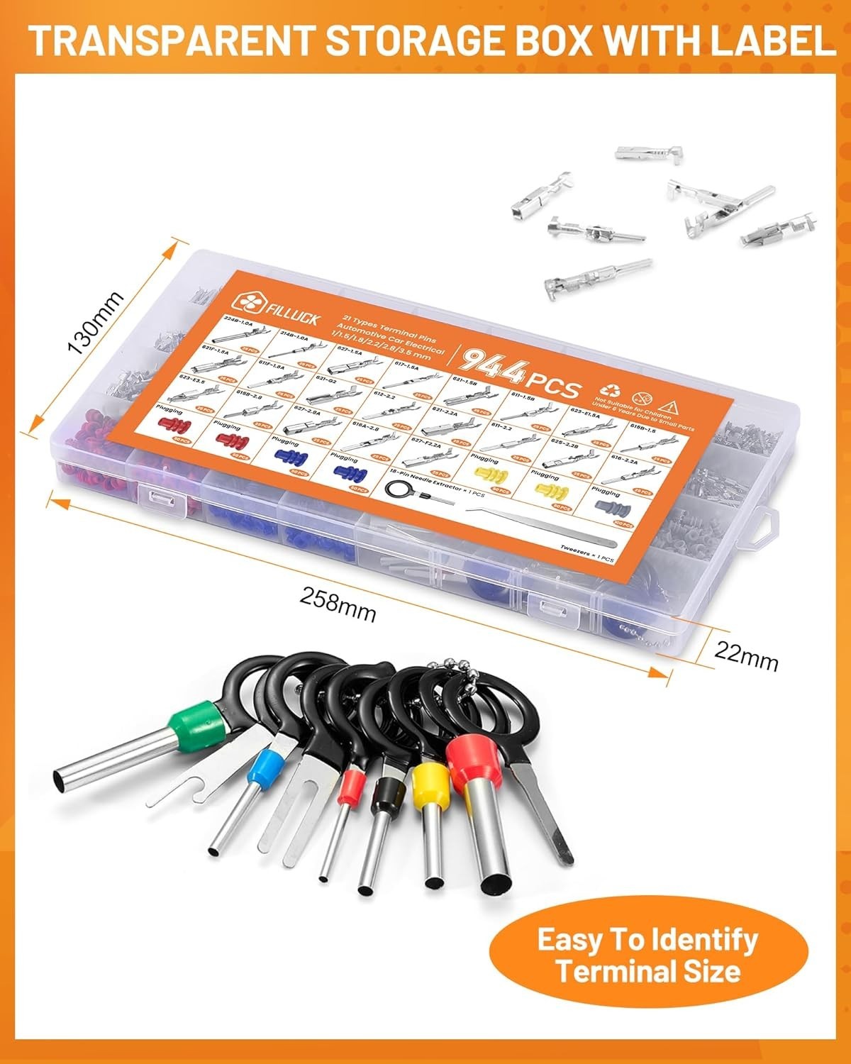 Pin Connector Kit 944Pcs for Automotive, 21 Non-Insulated Types Available