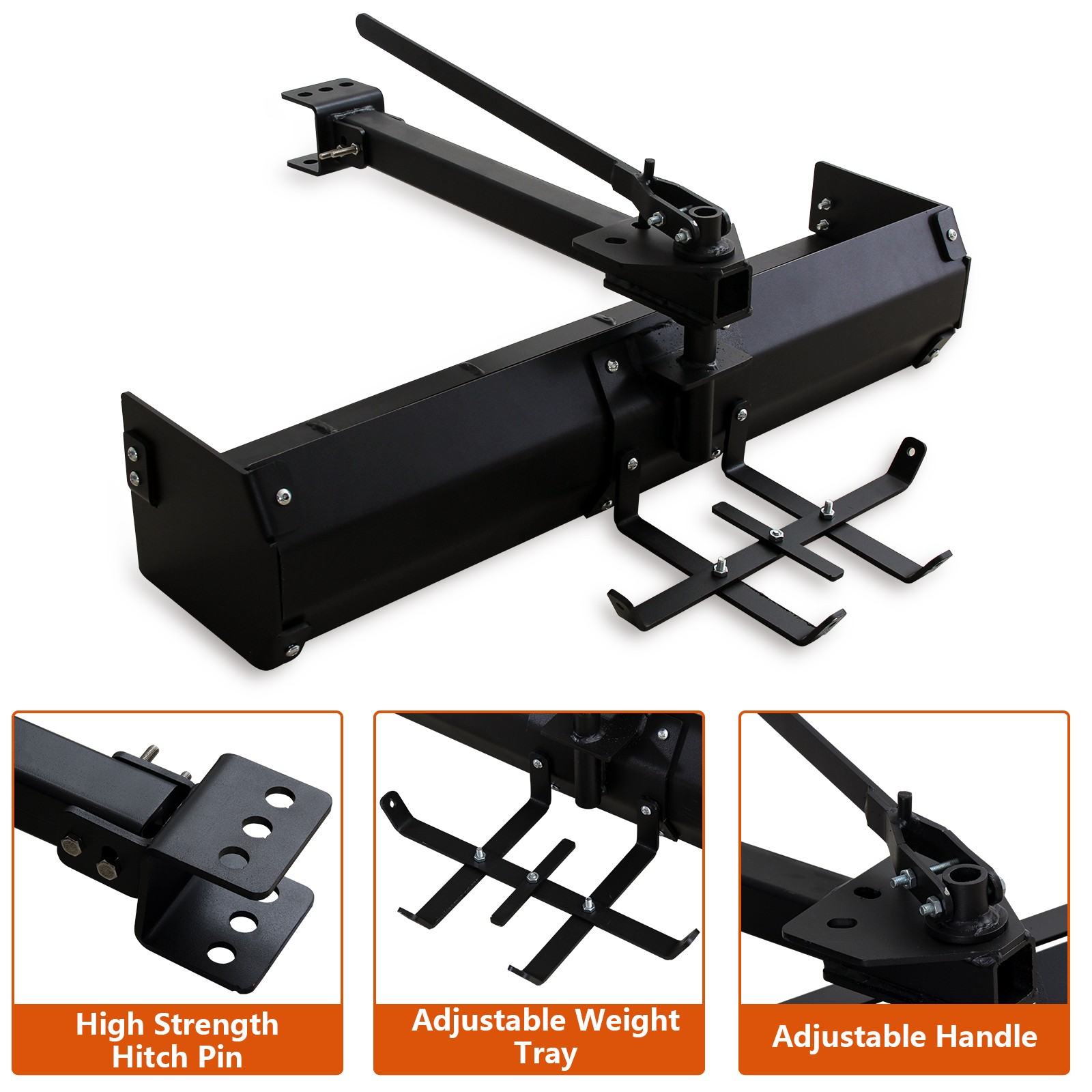 42″ Tow Behind Box Scraper Lawn Tractor Attachment w/ Steel Box Blade Hitch Tow