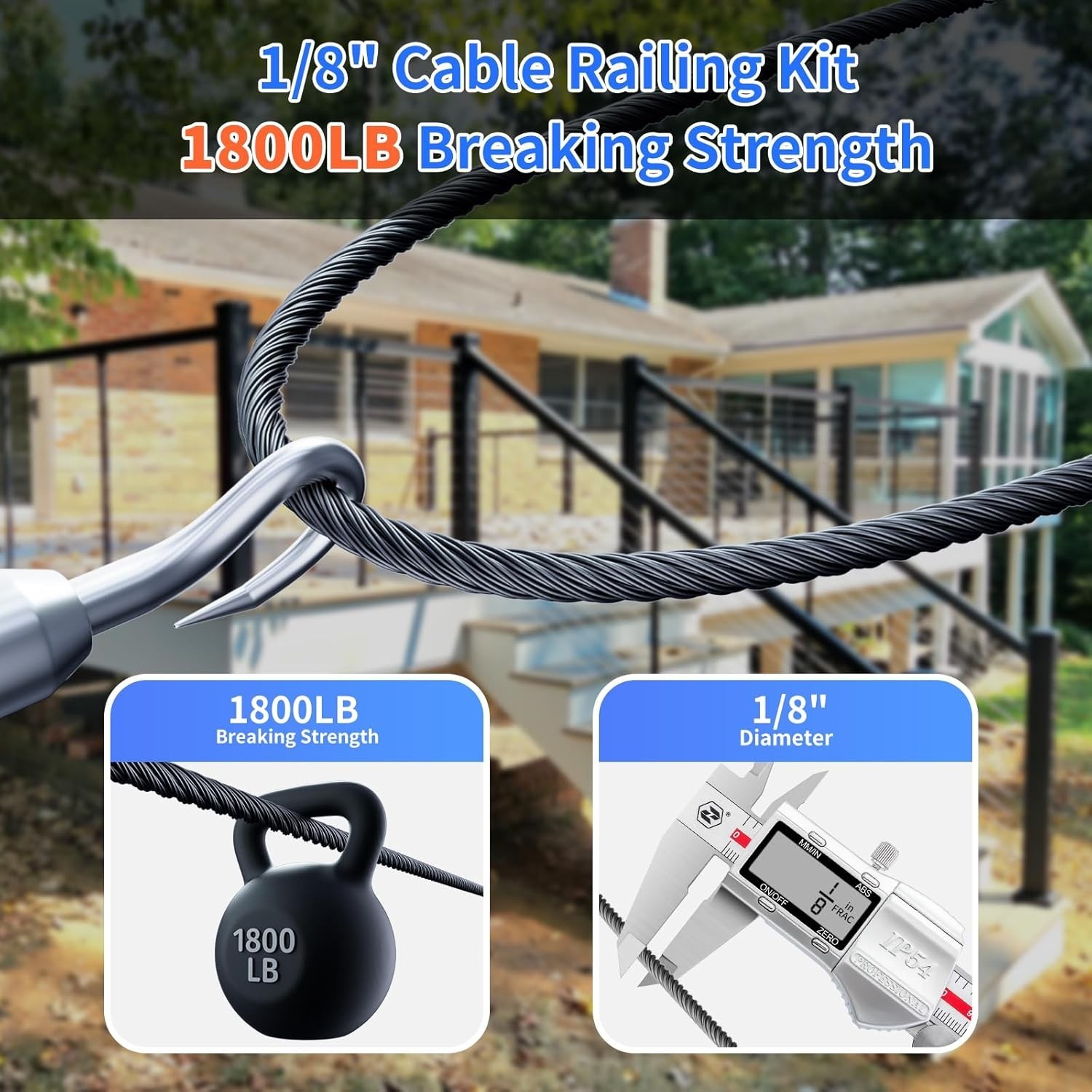 1/8 T316 Black Stainless Steel Cable – 650FT Heavy Duty Wire Rope for Cable Rail