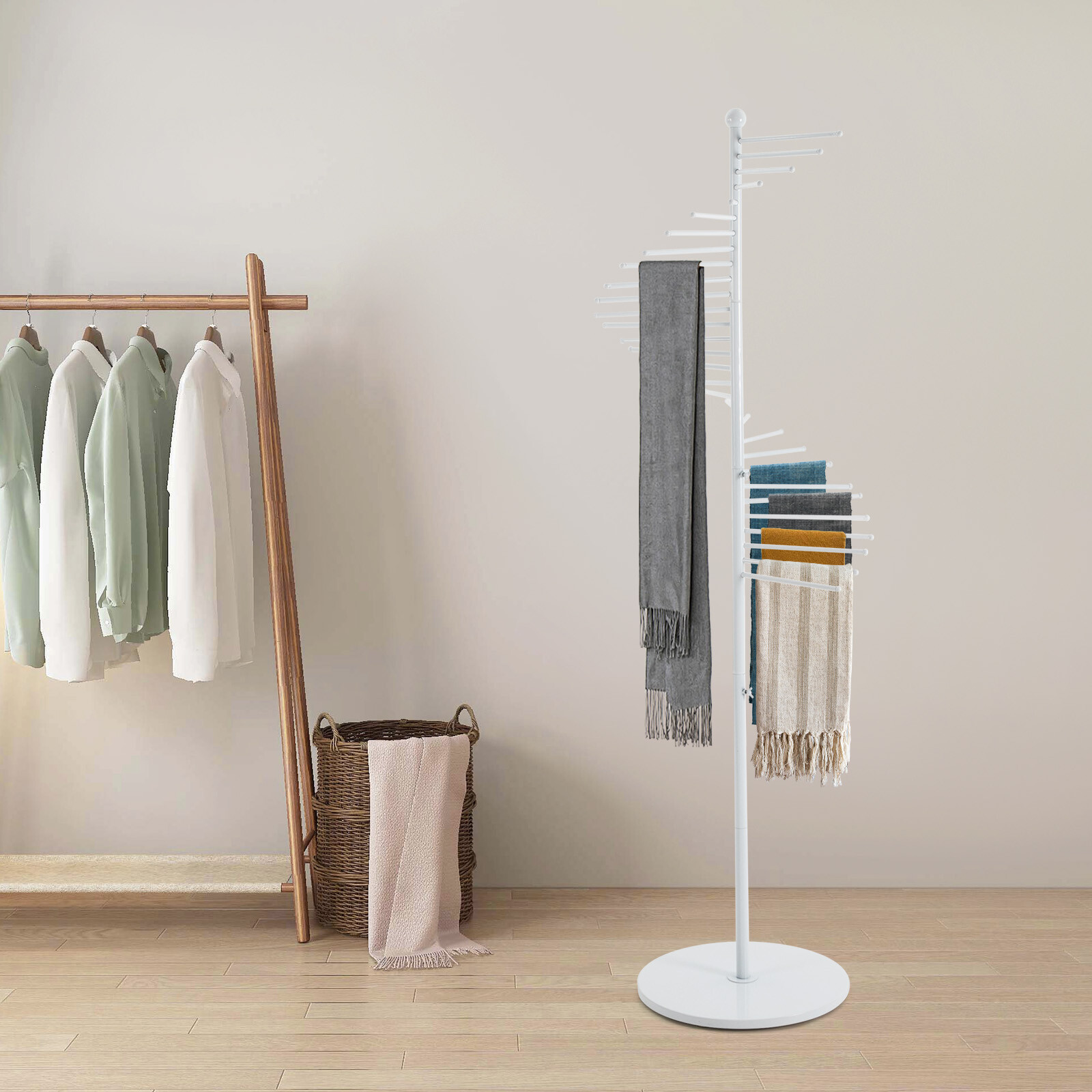 Freestanding Retail Racks White Scarf Display Rack For Scarves Clothes Towls