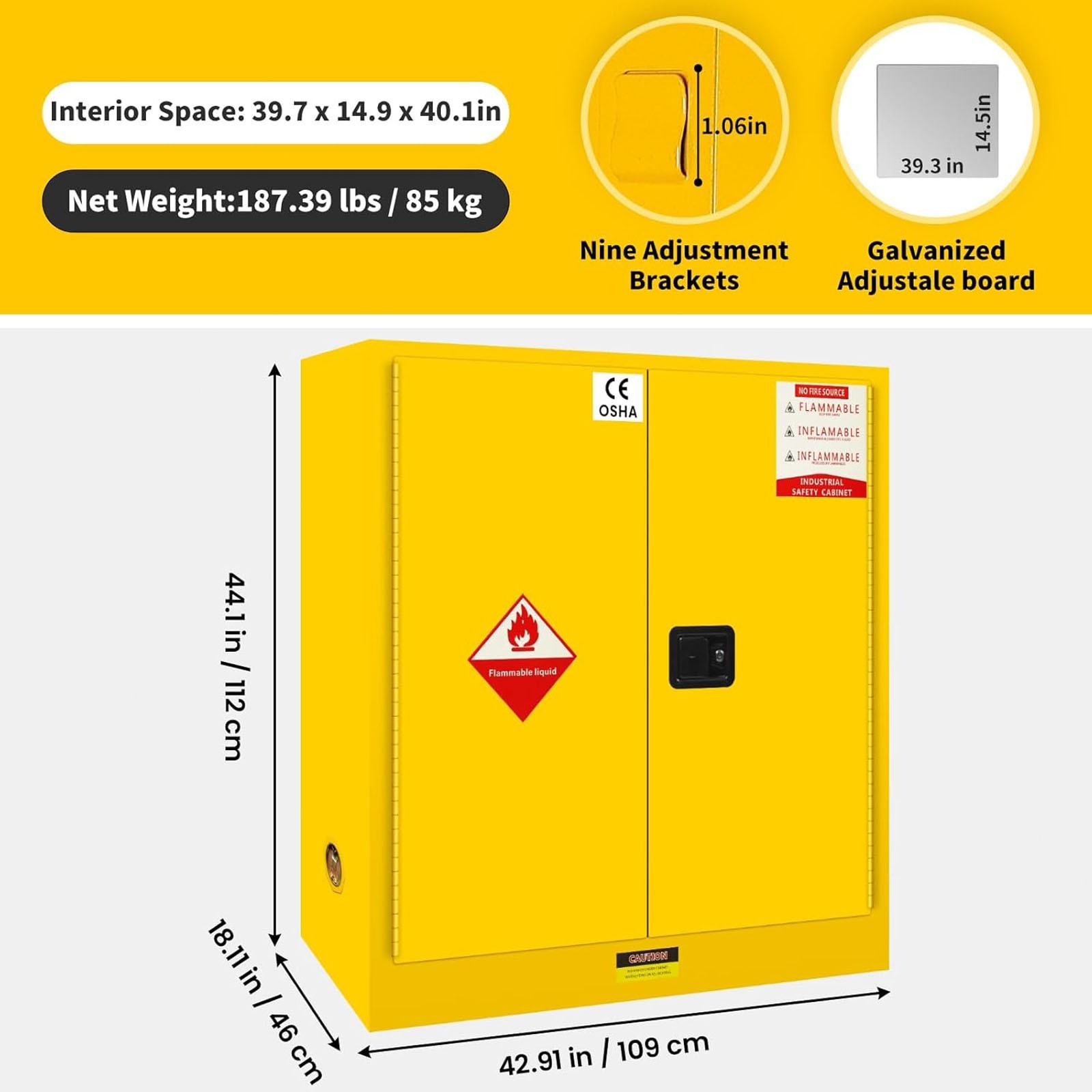 12/45/60/80 Gal Flammable Liquids Storage Cabinet Fireproof Cabinet for Factory