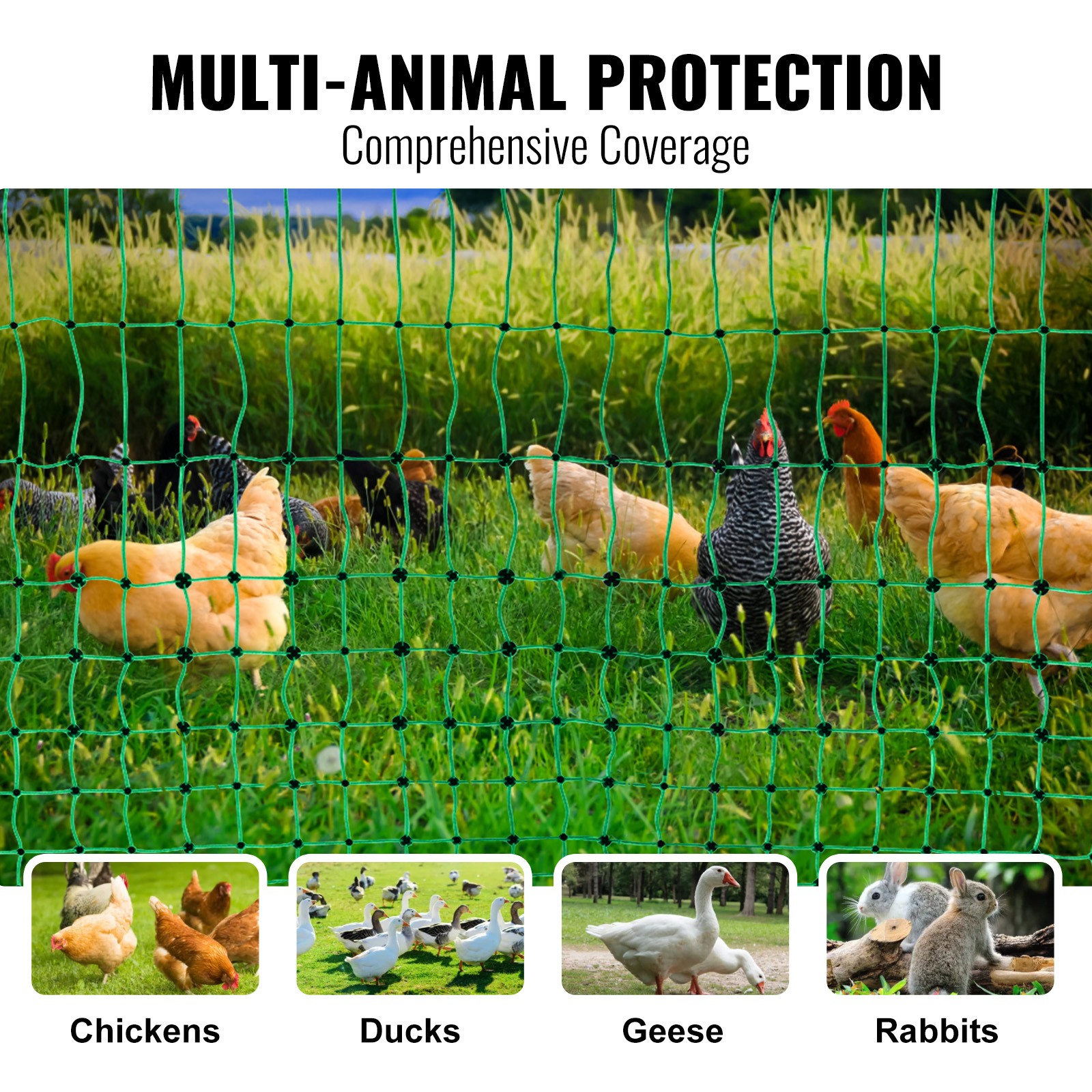 VEVOR Electric Netting Fence Kit PE Net Fencing 48″H x 168’L with Posts Spikes