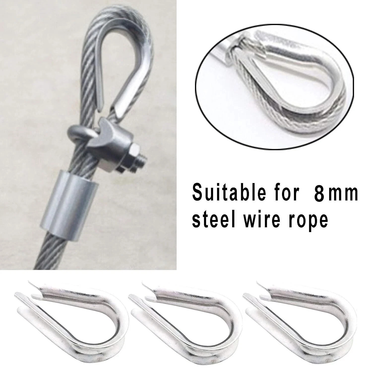 15Pack M8 Stainless Steel Thimble for 5/16 Inch Wire Rope Cable Thimbles Rigging