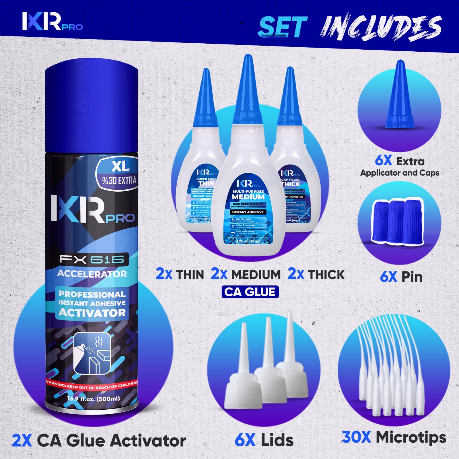 CA Glue with Activator Kit 6×1.75 oz. CA Glue (Thin Medium Thick) 16.9 oz.