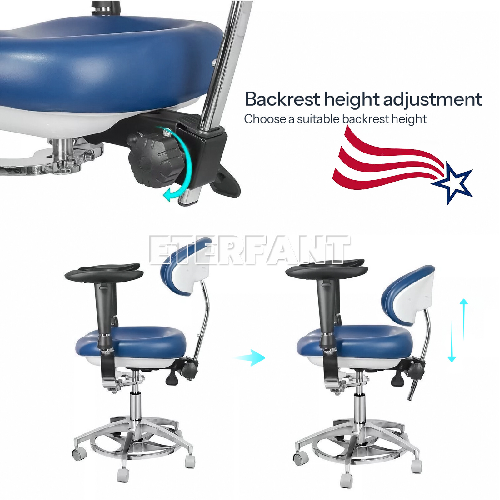 ETERFANT Adjustable Mobile Chair/Medical Microscope Stool Chair with Armrest