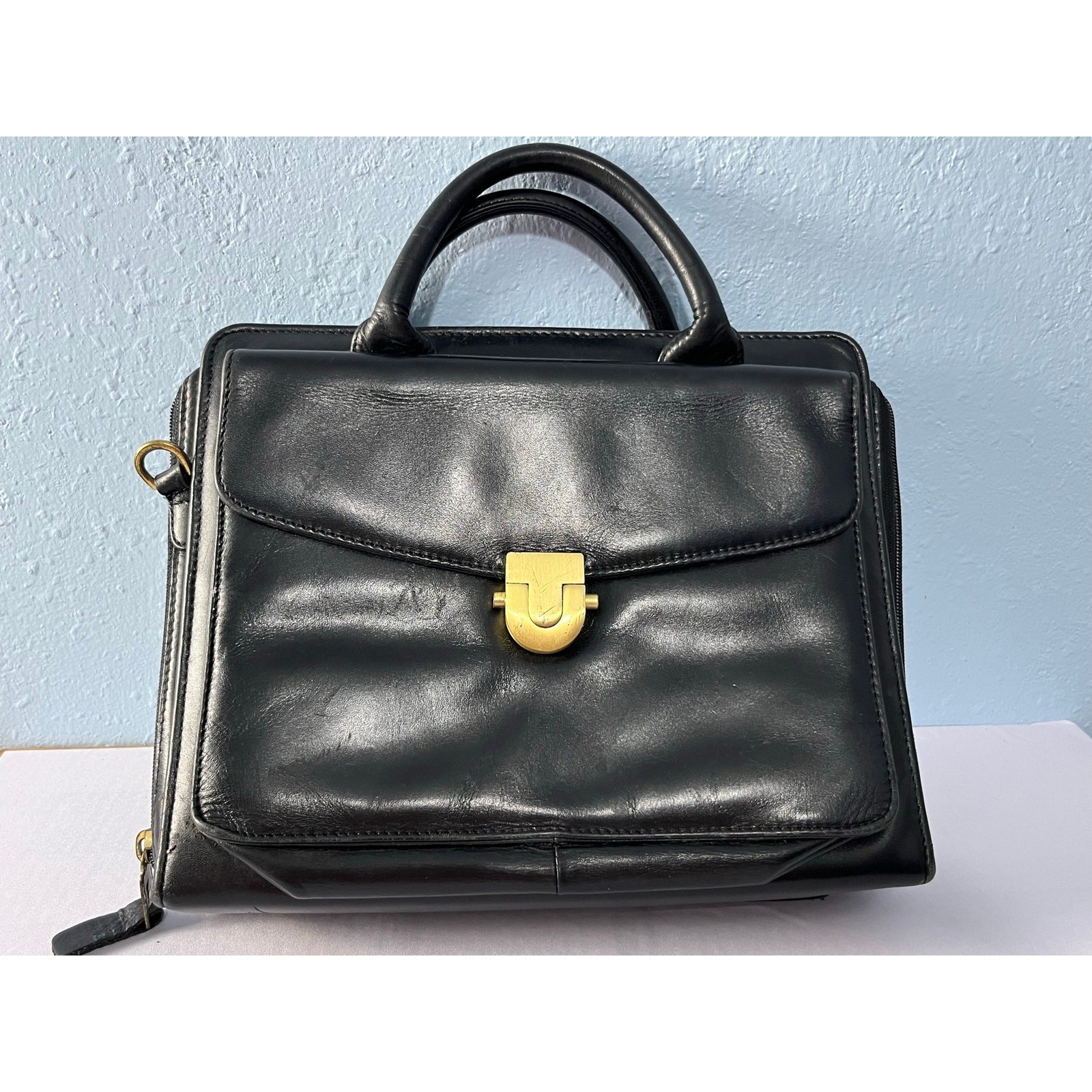 VTG Franklin Quest Black Leather Planner Binder 9.5”x11.5” Office Academia