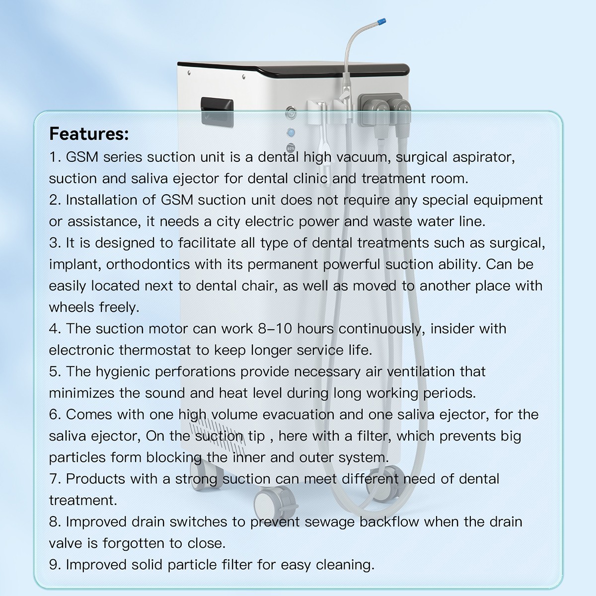 Portable Dental Suction Unit Mobile Suction Vacuum Pump Updated Machine 400L/min