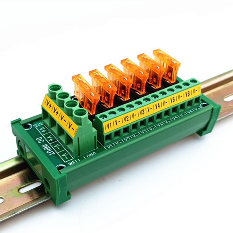 6 Position DIN Rail Mount DC Power Fuse Distribution Strip Module