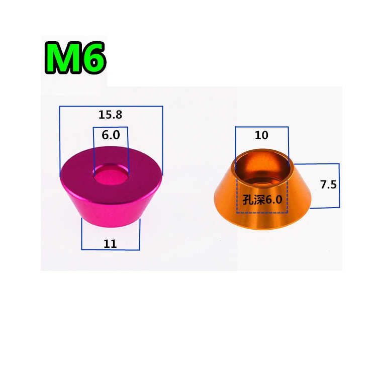 M3-M8 Colors Aluminum Alloy Cone Cup Head Washers Gasket Fit for Bolts & Screws