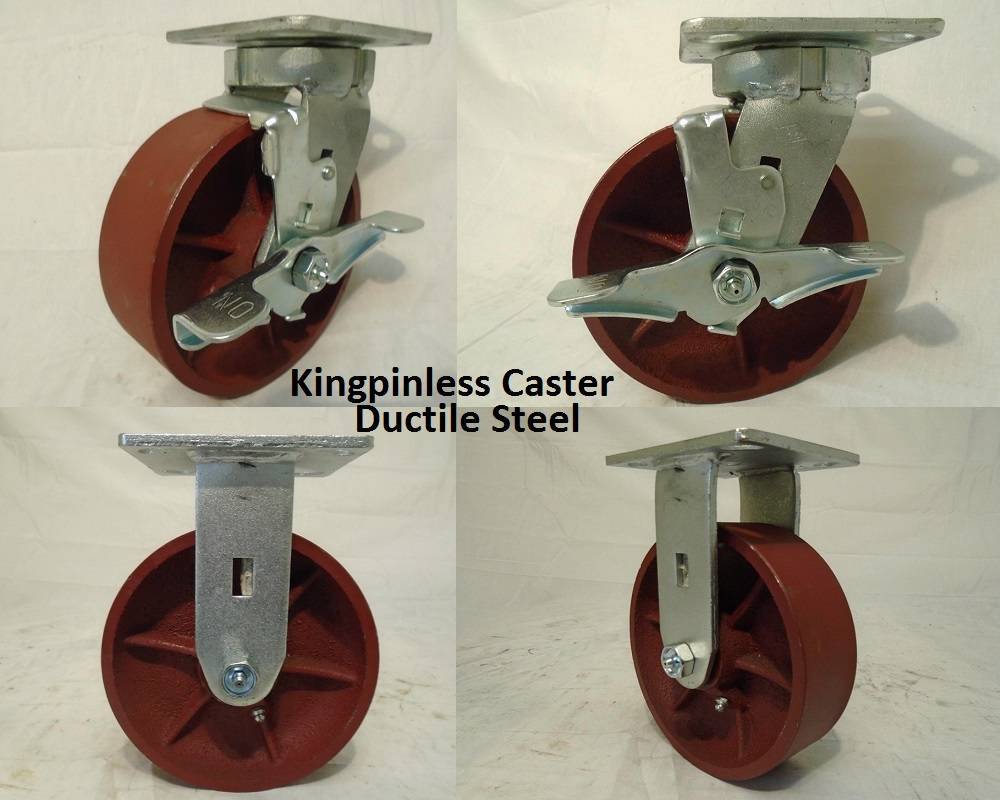 6″ x 2″ Swivel Casters Kingpinless Ductile Steel Wh Brake (2)Rigid(2) 2000lb ea