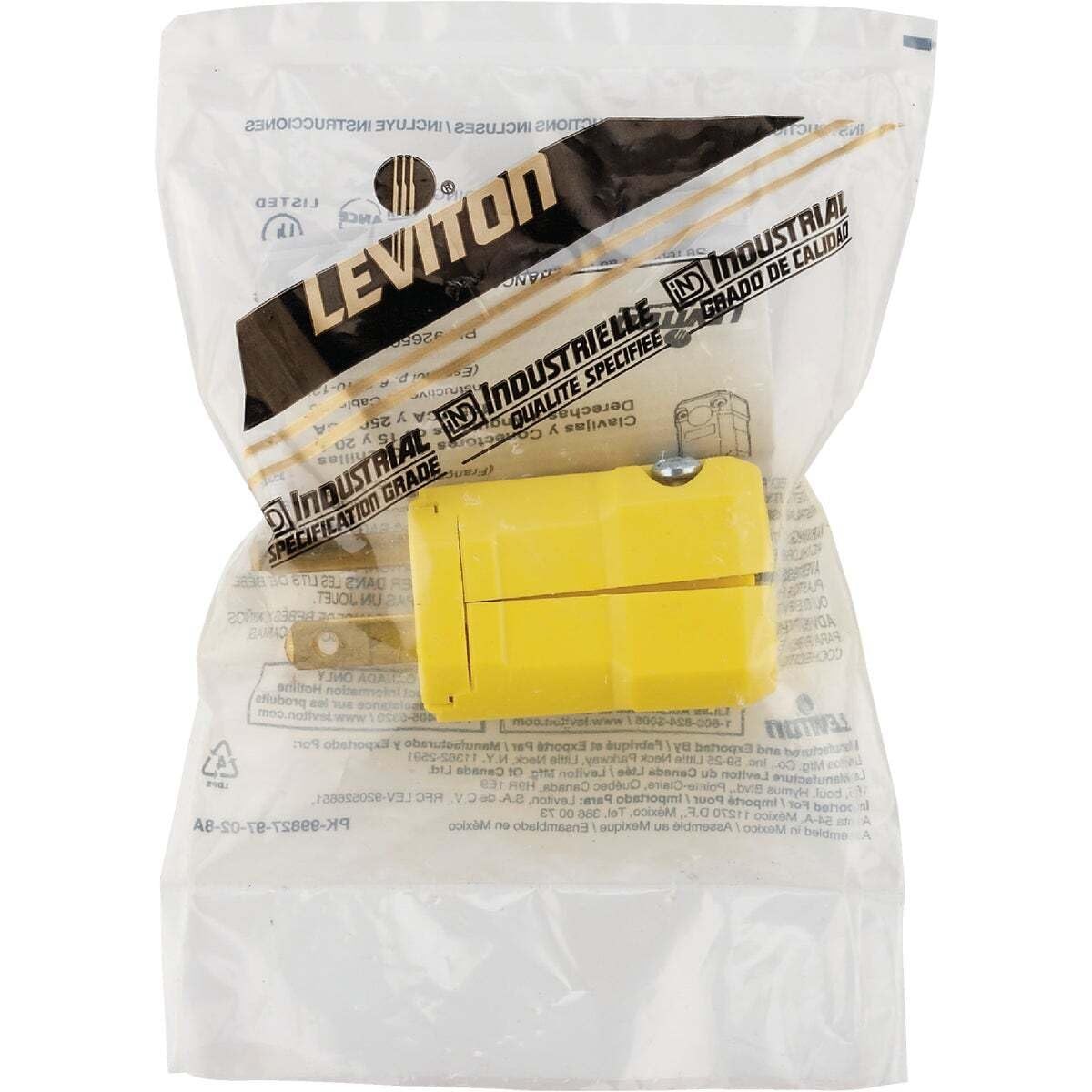 Leviton 15 Amp, 125 Volt, Plug, Industrial Grade, Value not found, Yellow