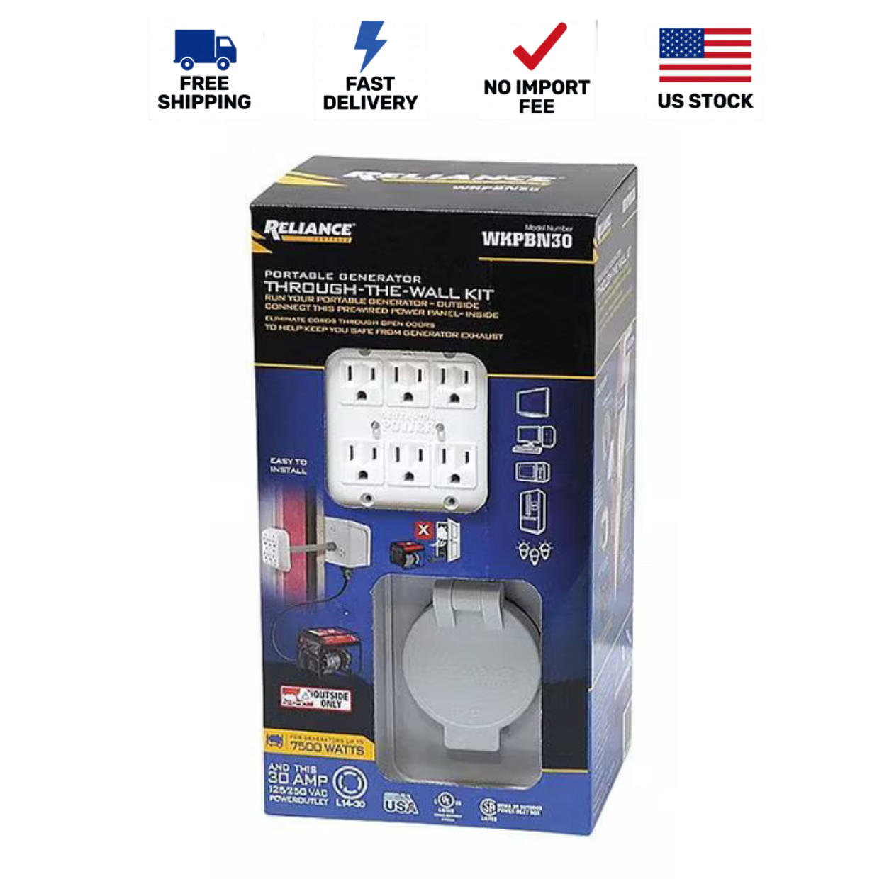 Reliance Controls WKPBN30 30A Power Inlet Box L14-30 125/250V Gray