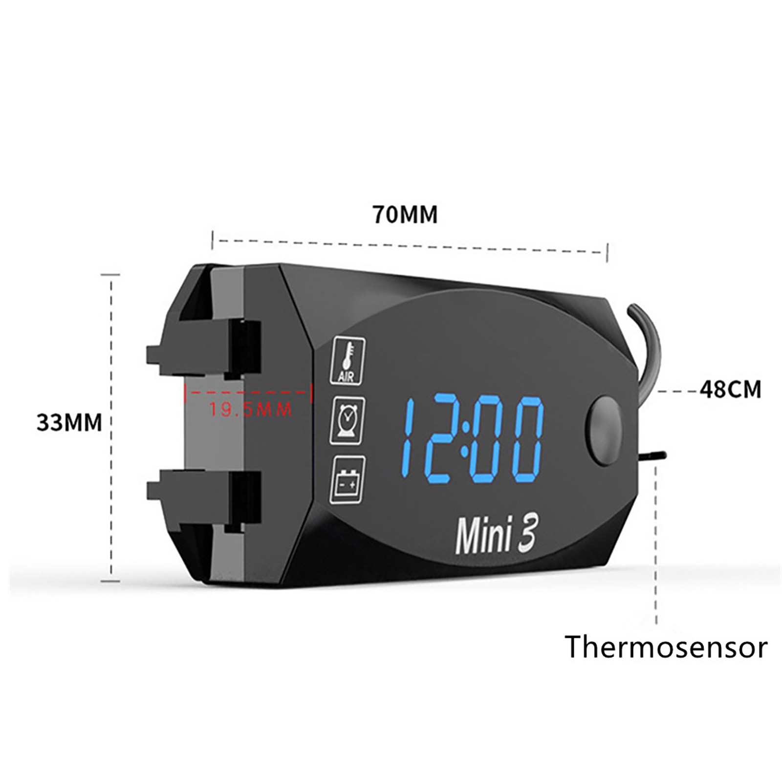 3-in-1 Waterproof Motorcycle Digital LED Thermometer Clock Voltage Voltmeter