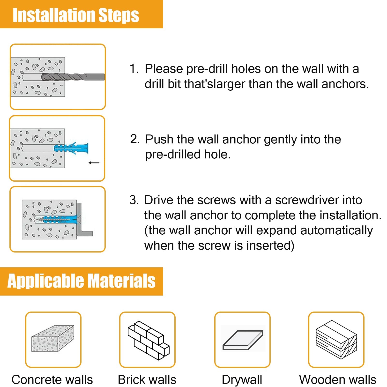 270Pcs Wall Anchors And Screws Assortment Kit For Drywall Concrete Picture Frame