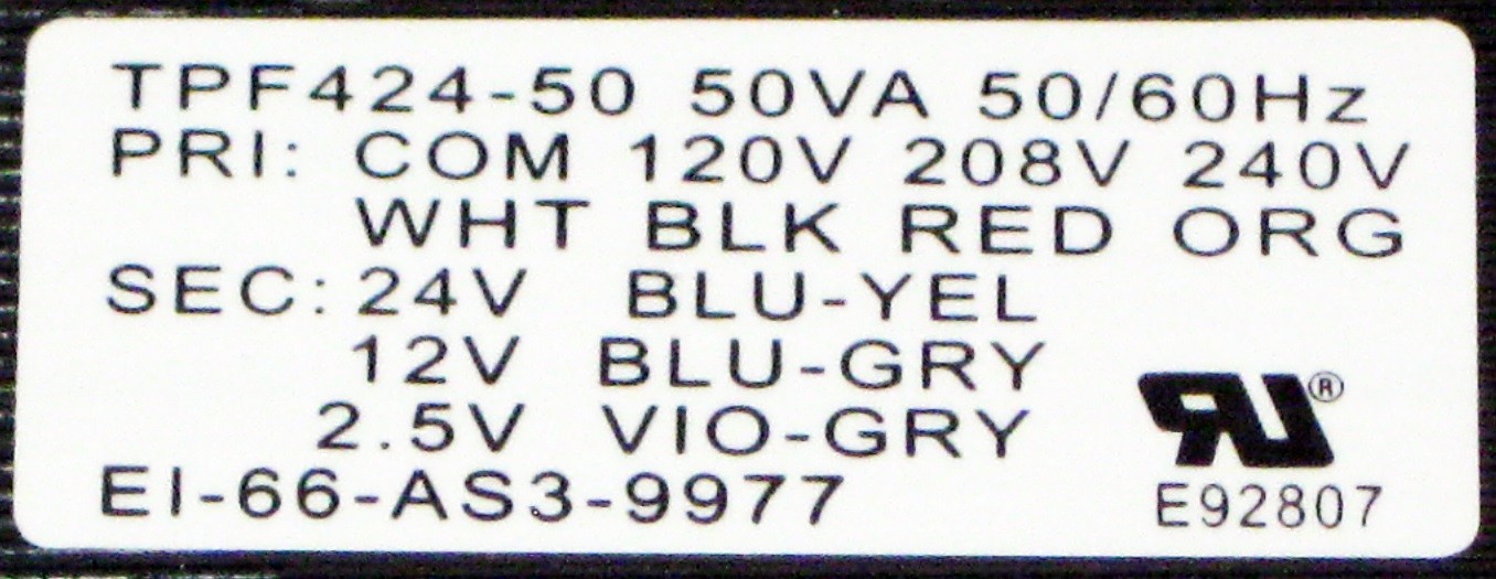 50VA Transformer Primary 120 208 240V Volt 24V, 12V, 2.5V Secondary HVAC Furnace