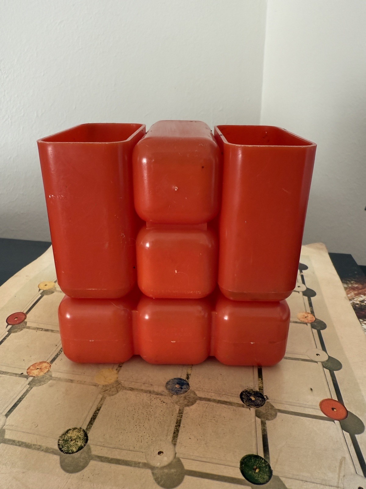 1970s Atomic HOF Red Drawer Desk Organizer, Made in Hong Kong, Set of 2, AS IS