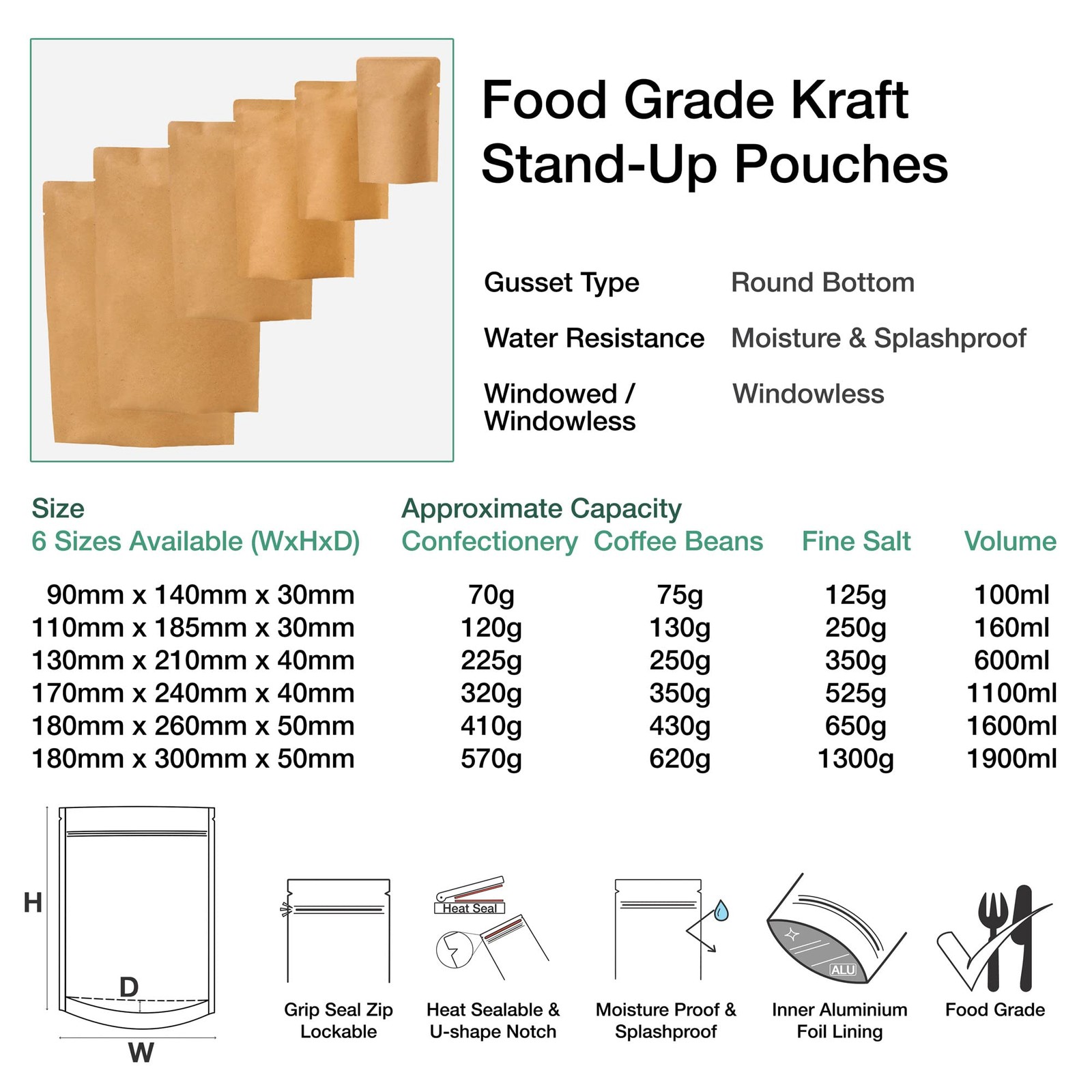 Evergreen Goods Resealable Brown Food Grade Kraft Bags…