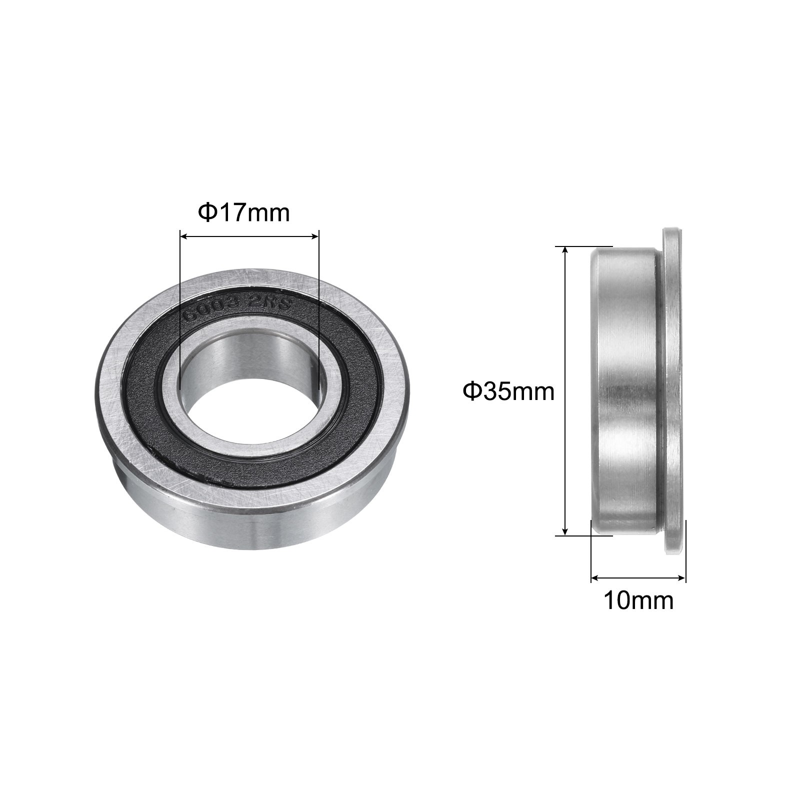 F6003-2RS Flanged Ball Bearing 17x35x10mm Double Seals Chrome Steel Bearing 4pcs