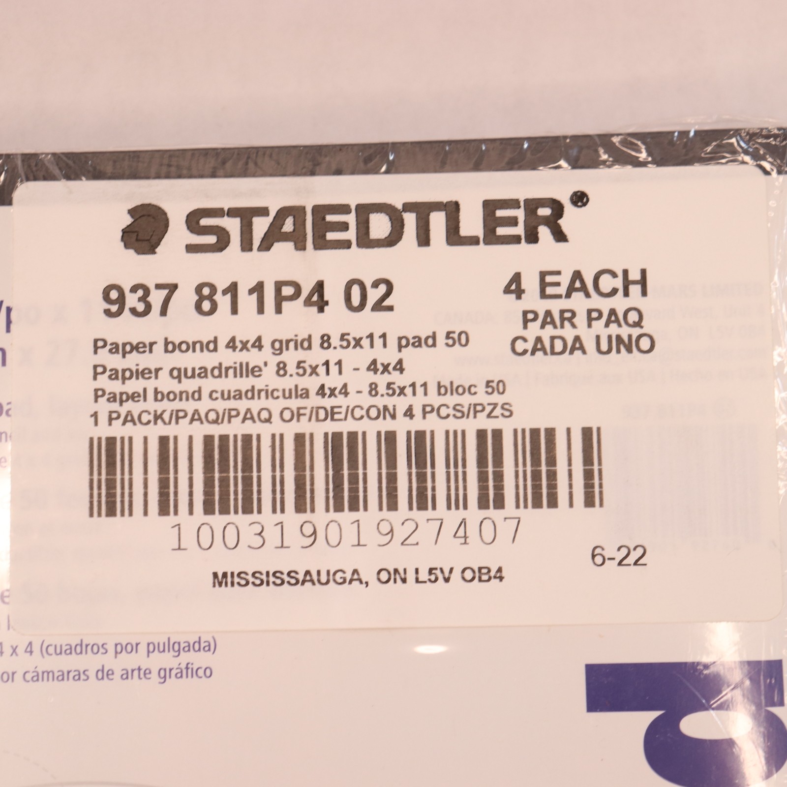 (4-Pk) Staedtler Bond Paper 50 Sheets White w/ Blue Grid 8-1/2″ x 11″ 937811P4