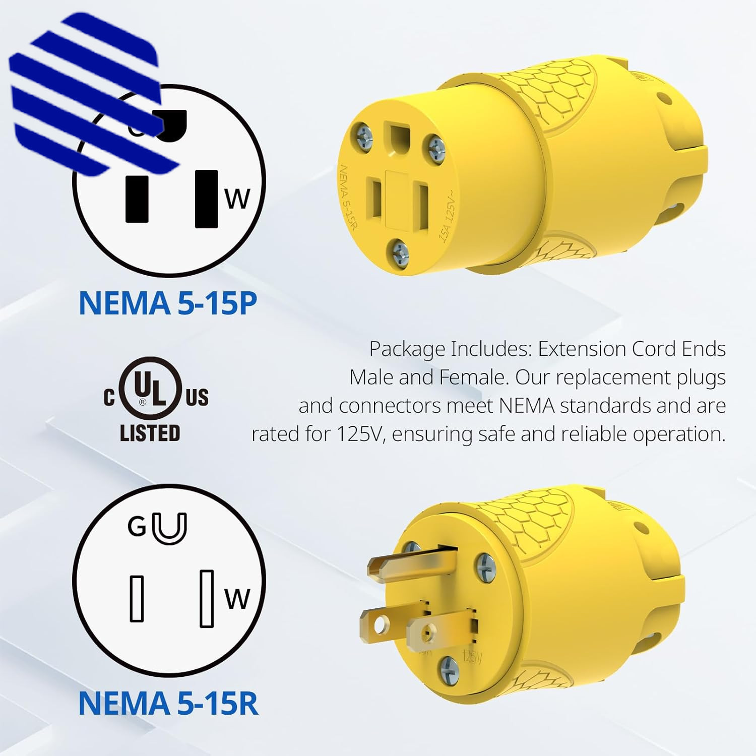 Electrical Replacement Plug & Connector Set Extension Cord Ends Male and Female