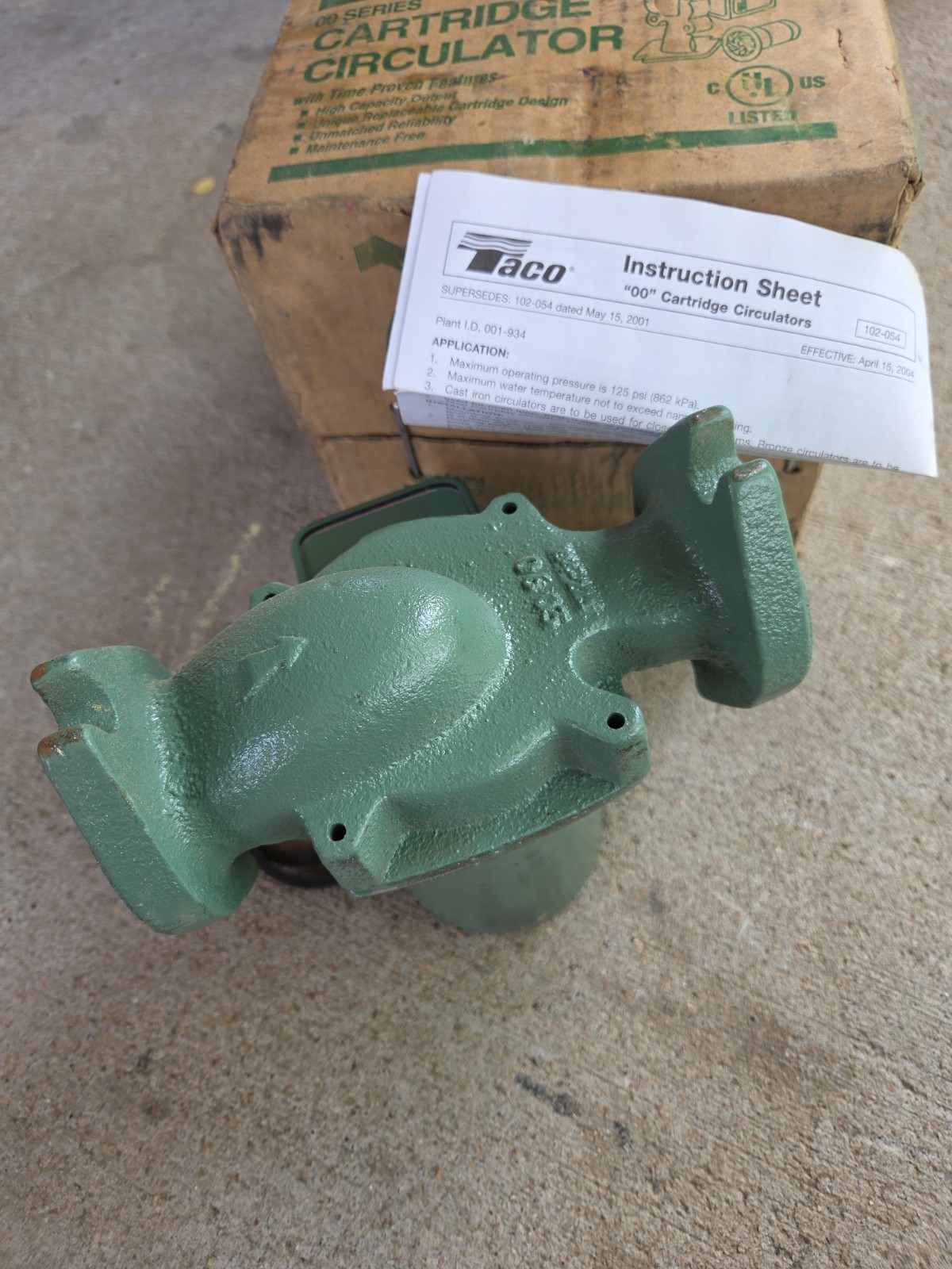 Taco 007-F5 Cartridge Circulator Pump Cast Iron 115V 1/25 hp 00 Series (Shed)