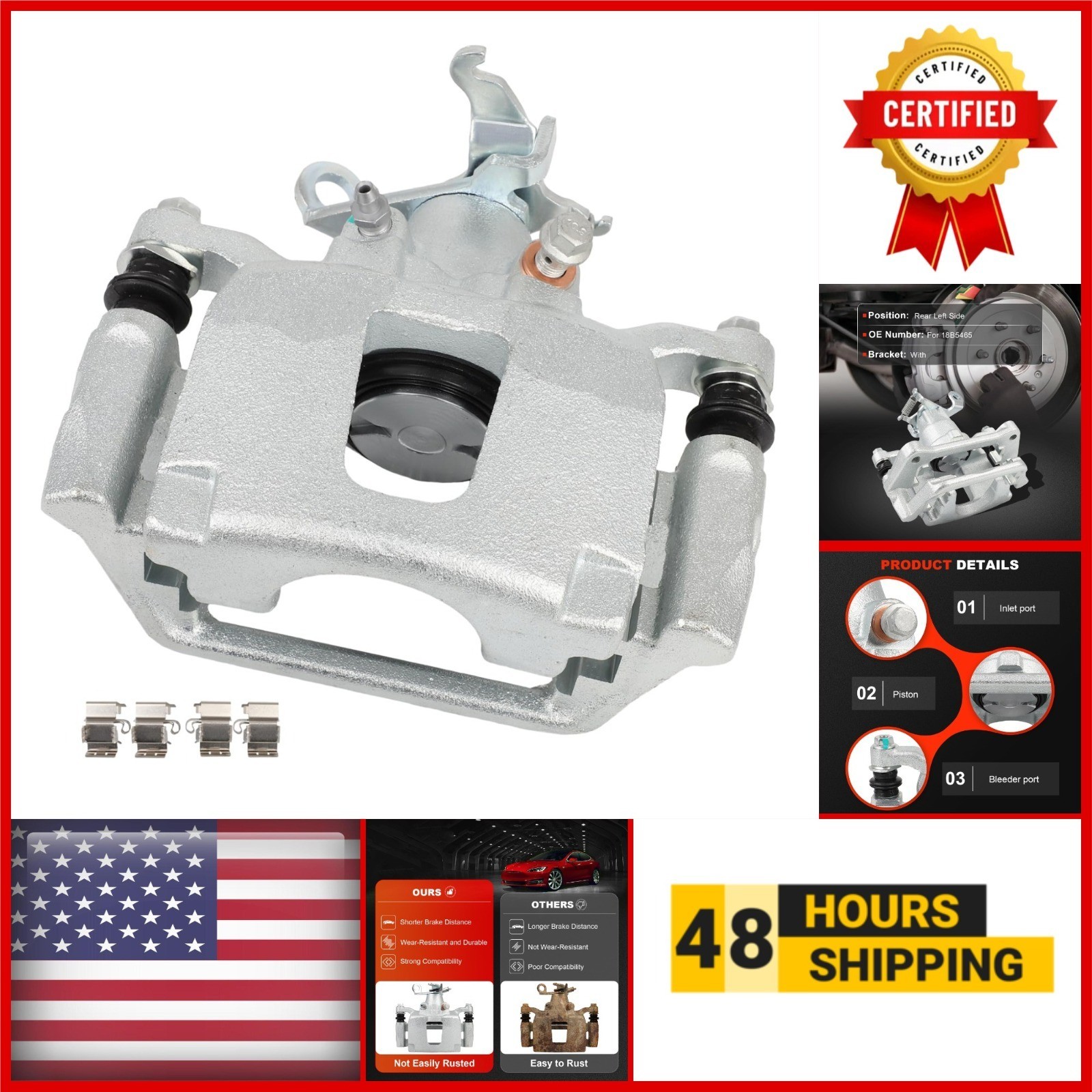 cciyu Rear Left Brake Caliper Assembly w/Bracket for Dodge Journey 2012-2020