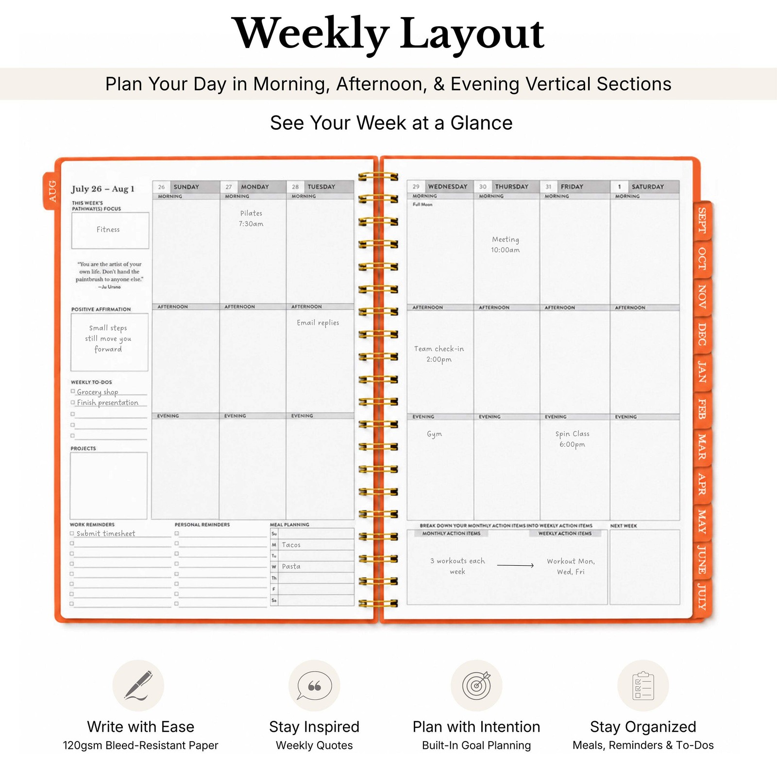 2026-2027 Mid-Year Monthly Weekly Spiral Planner B5 August Start Agenda