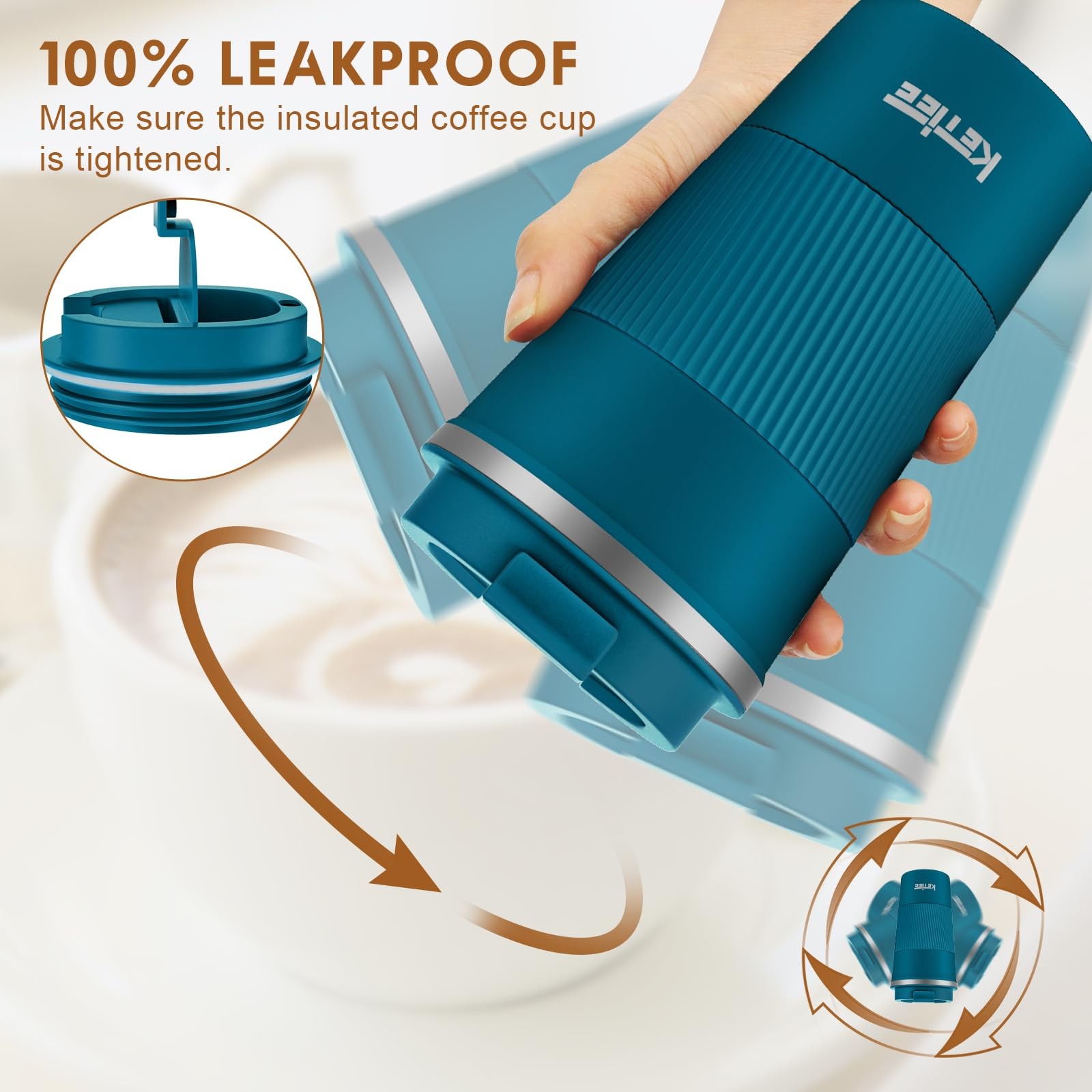 KETIEE Travel Coffee Mug 12oz: Insulated Cup 12.8 Ounces, G1-Blue-A