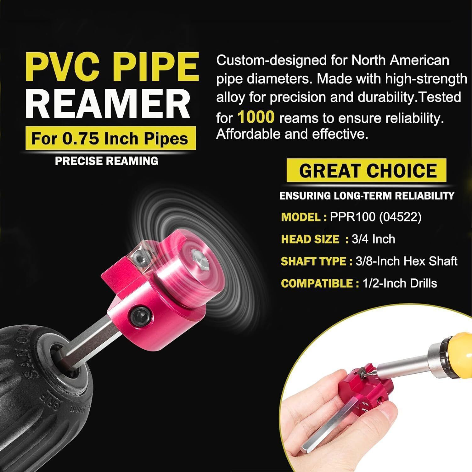 3/4-Inch PVC Fitting Saver w 1/4″ Hex Shaft 3/4″ Head Fit Standard 1/2″ drills