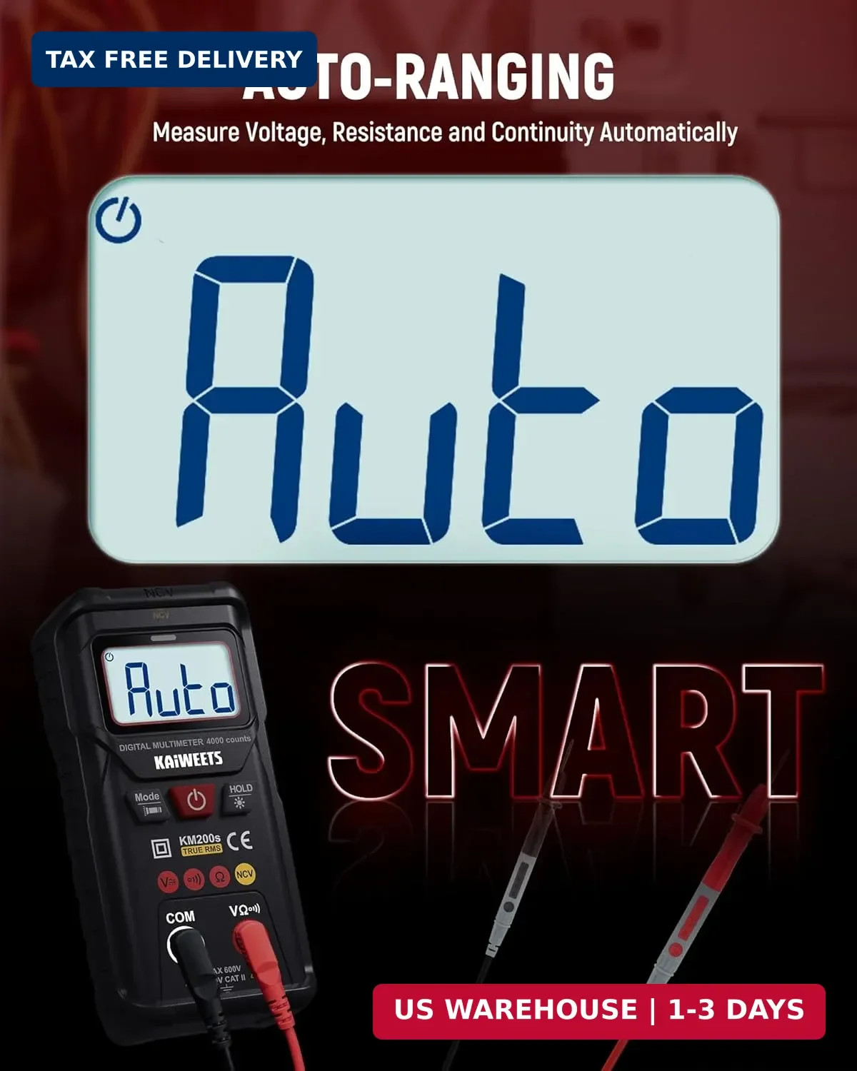 KAIWEETS KM200s Smart Digital Multimeter True RMS, 4000 Counts, Auto Ranging Vol