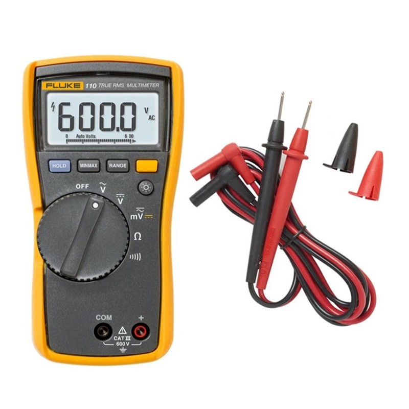 The Fluke 110 Plus True-RMS Digital Multimeter with Test Leads and Manual