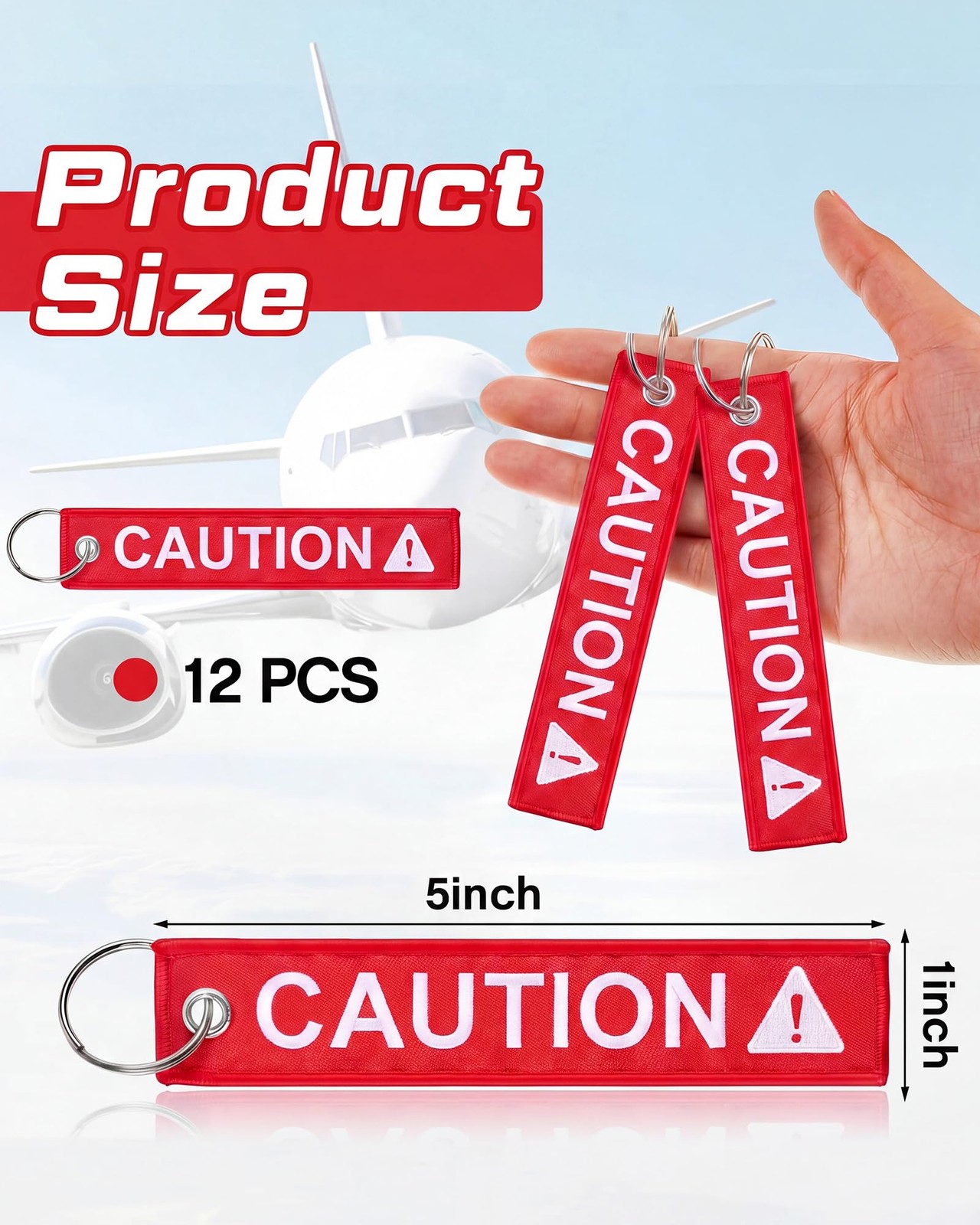 12 Pack Caution Key Chain Safety Tag Double Sided Red Fabric Warning Keyring …
