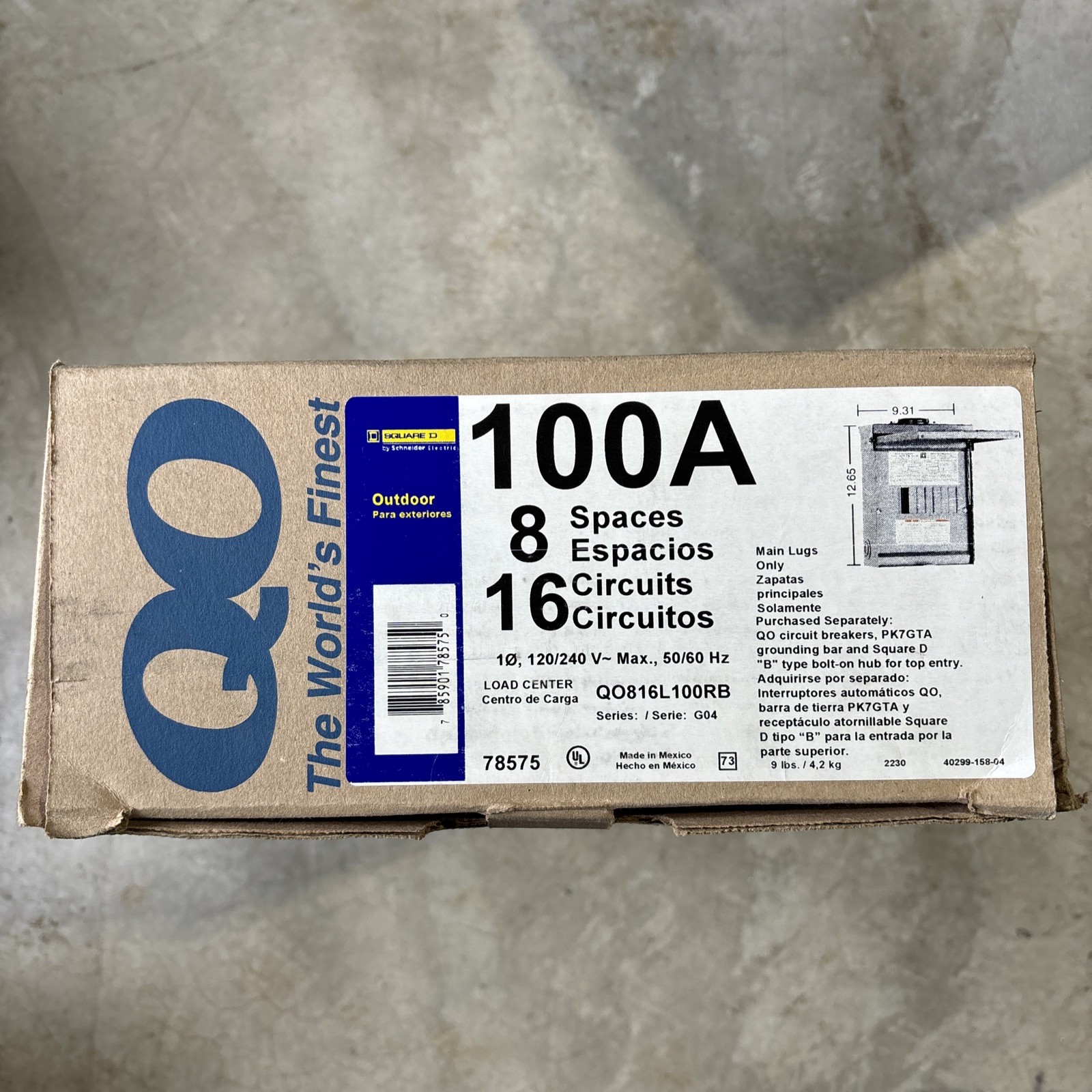 QO816L100RB SQUARE D LOAD CENTER QO SERIES 1 PHASE 8 SPACES 16 CIRCUITS MAIN NEW