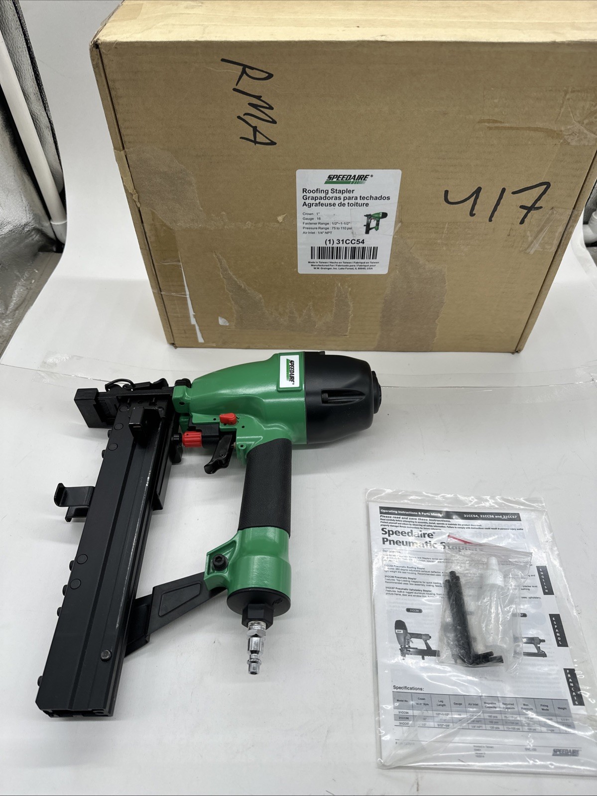 SPEEDAIRE 31CC54 Staple Gun,110 psi,0.037 cfm,Air Powered 31CC54