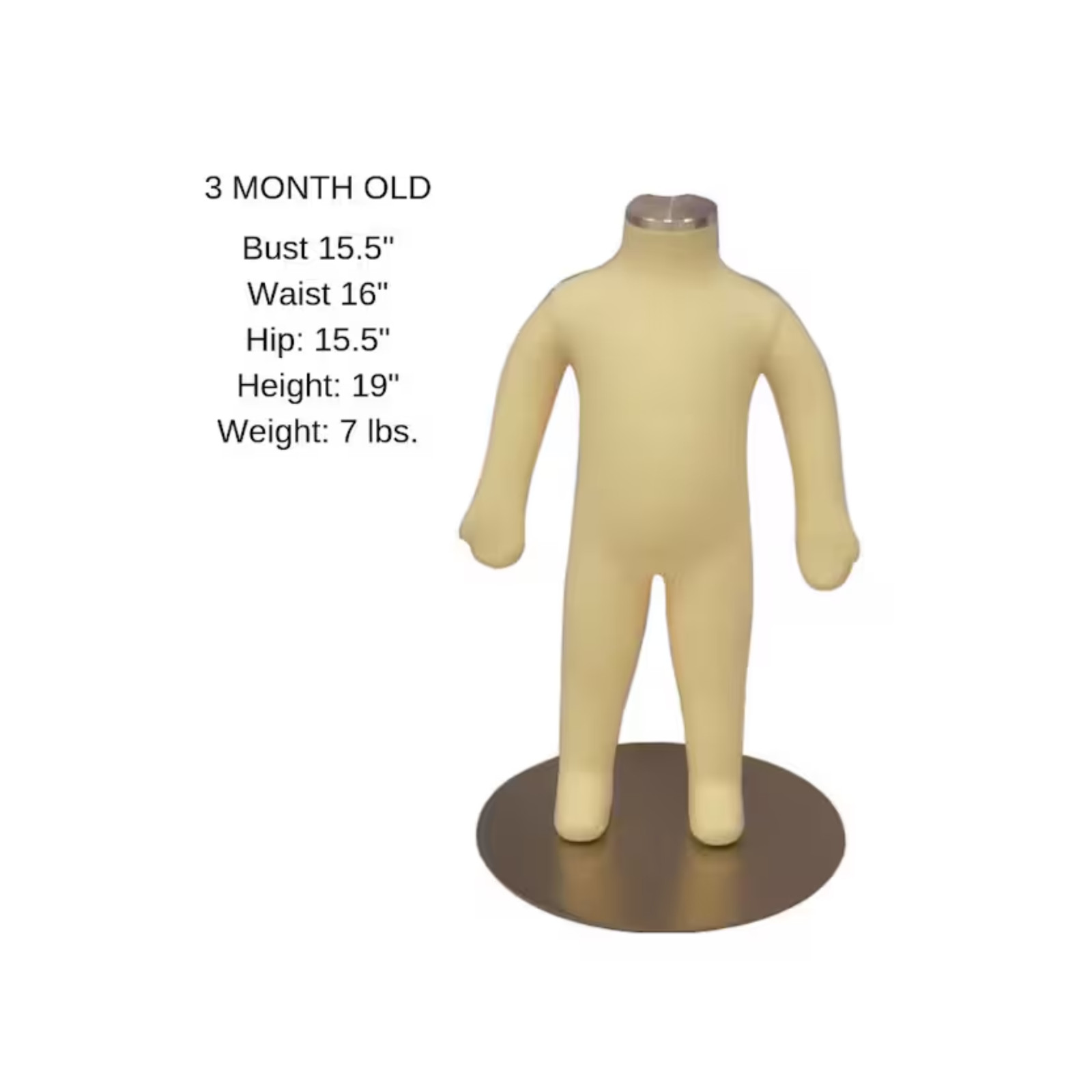 Kids 3 Month Old Flexible Full Body Mannequin Dress Form with Removable Head