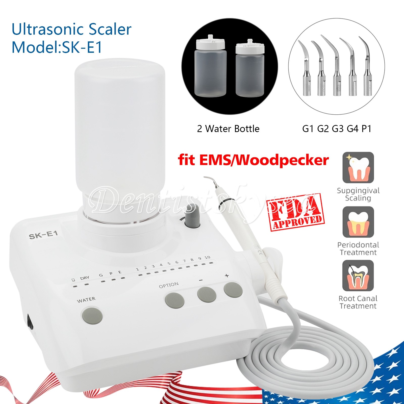 SK-E1 Dental Ultrasonic Piezo Scaler W/Handpiece Tips Bottles Fit EMS HOT