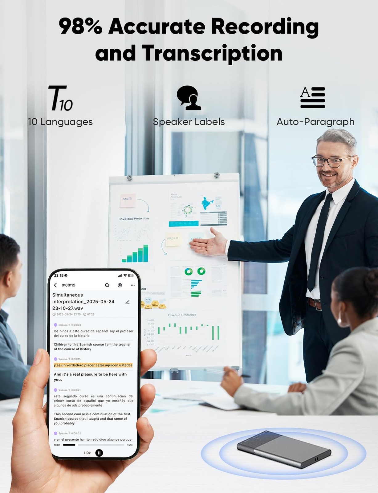 128GB AI Voice Recorder, Note Voice Recorder – Transcribe & Summarize, AI Noi…