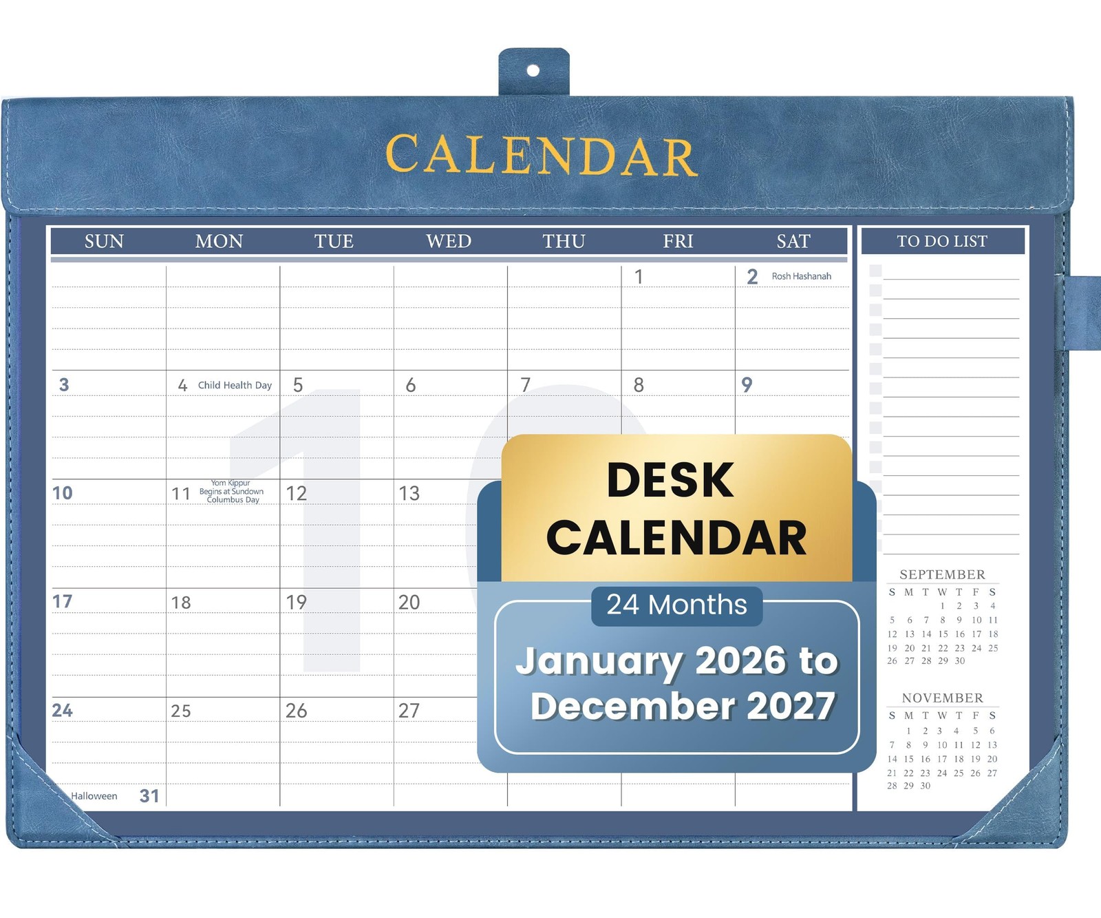 Yoment Desk Calendar 2026, Jan 2026-Dec 2027, 2026 24 MONTH, Blue